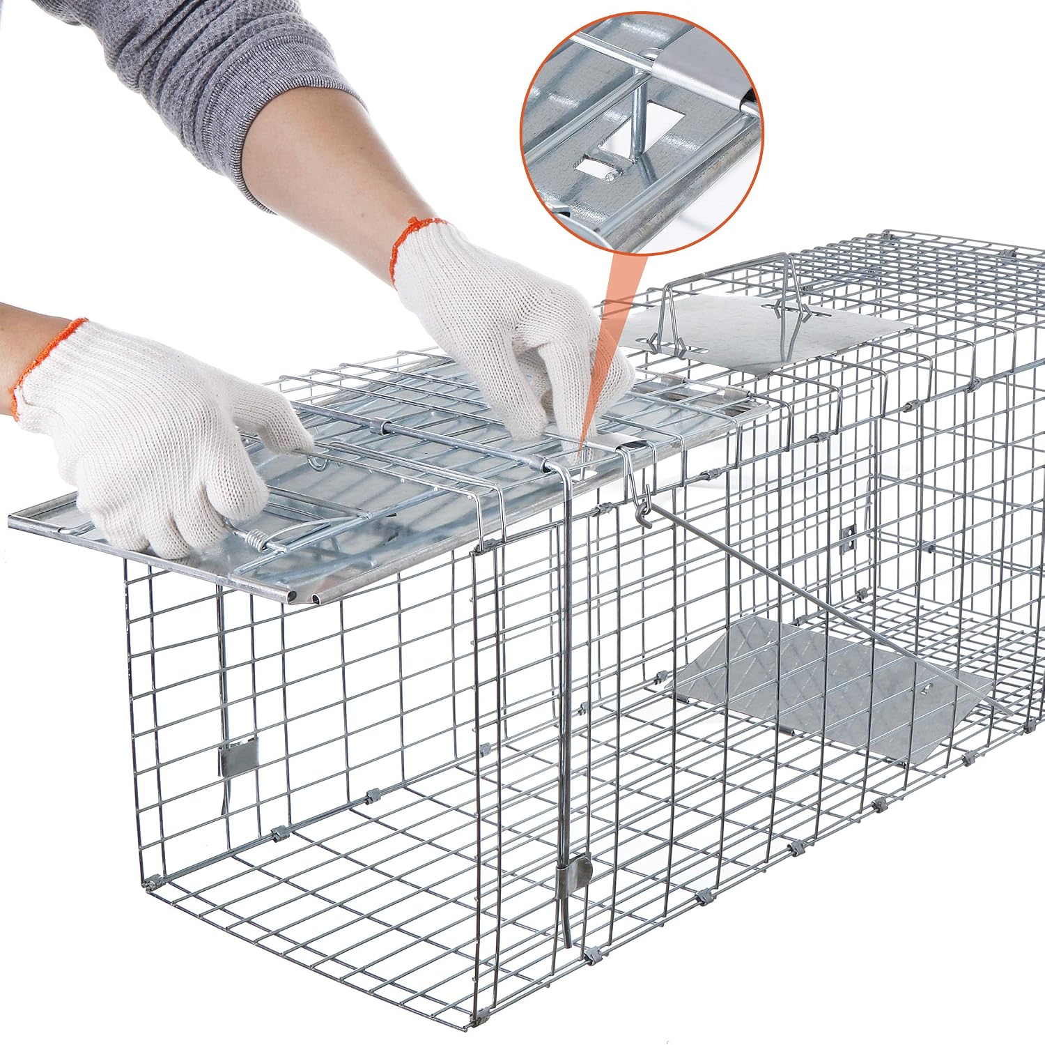 ANT MARCH 32'' Live Animal Cage Trap with Gloves Steel Humane Release