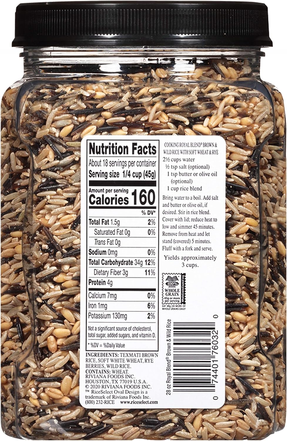 RiceSelect Whole Grain Royal Blend with Wild Rice, Brown, 28 Oz, 4 Count