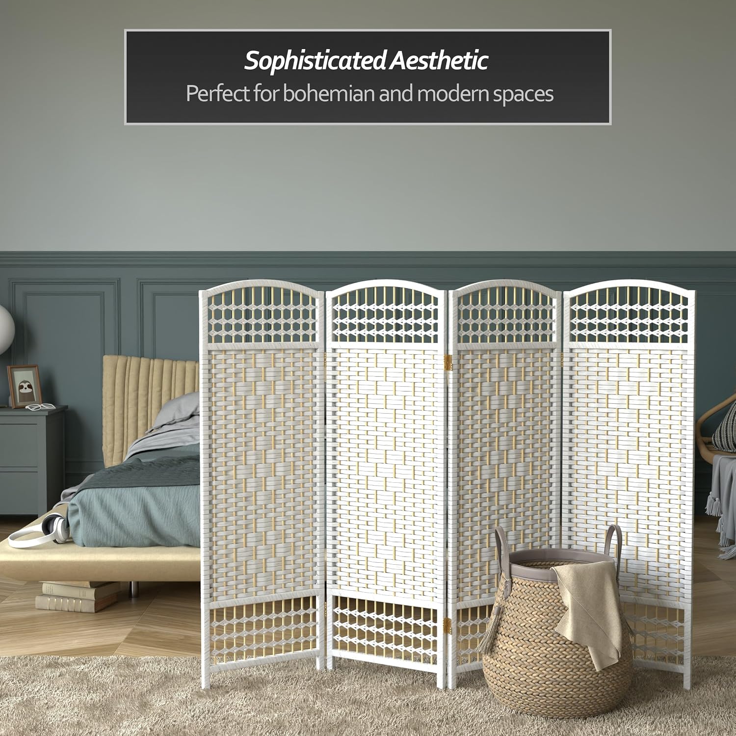 4 ft. Short Fiber Weave Folding Screen - Natural - 4 Panels