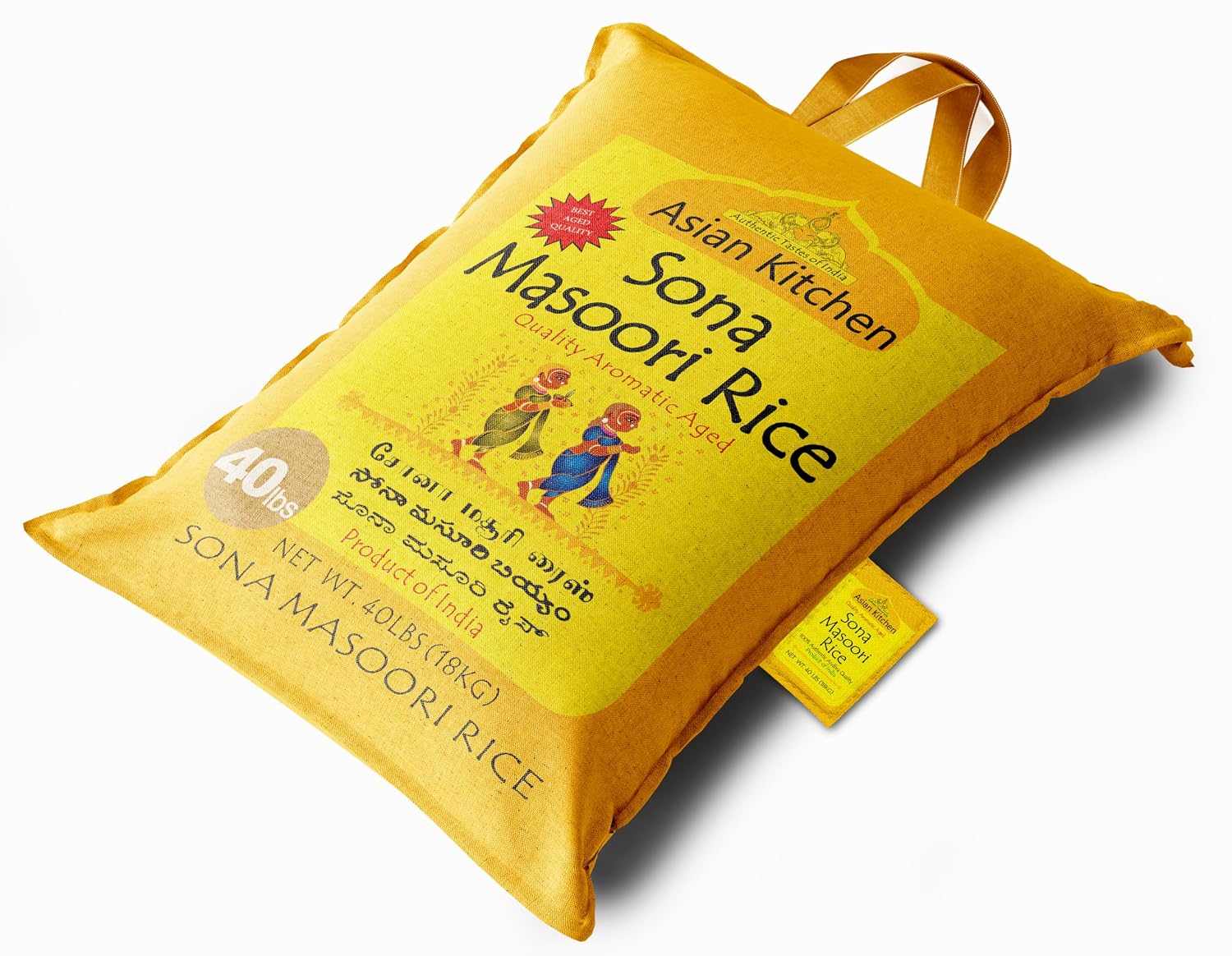 Asian Kitchen White Sona Masoori Aged Rice 20-Pound Bag, 20lbs (9.08kg) Short Grain Rice ~ All Natural | Gluten Friendly | Vegan | Kosher | Indian Origin | Export Quality