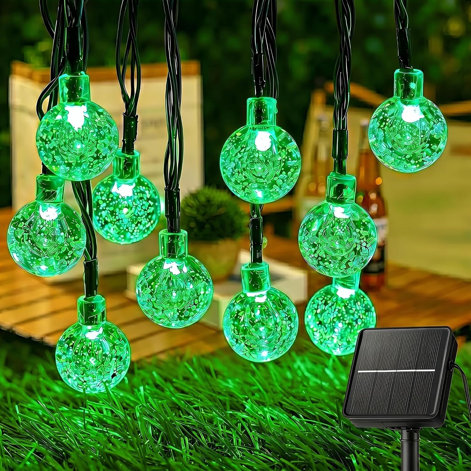 Brightown Solar String Lights Outdoor 60 Led 35.6 Feet Crystal Globe Lights with 8 Lighting Modes