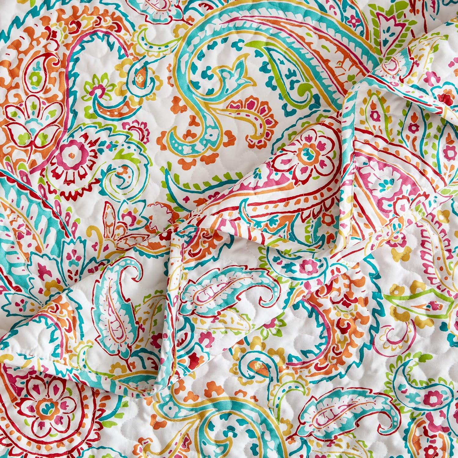 SLEEP ZONE 3-Piece Printed Quilt Set - Full/Queen Size - Lightweight Reversible Bedding Coverlet Set for All Season (Classic Paisley Pattern)