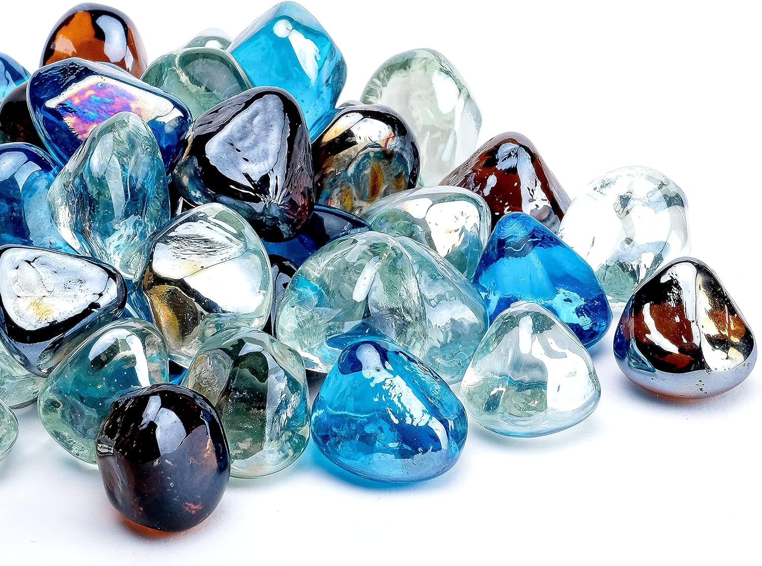 Fire Glass Diamond 1 Inch Fire Pit Glass Rocks for Propane or Gas Fire Pit （10 Pounds Margarita Azura Blue ） Gift Package
