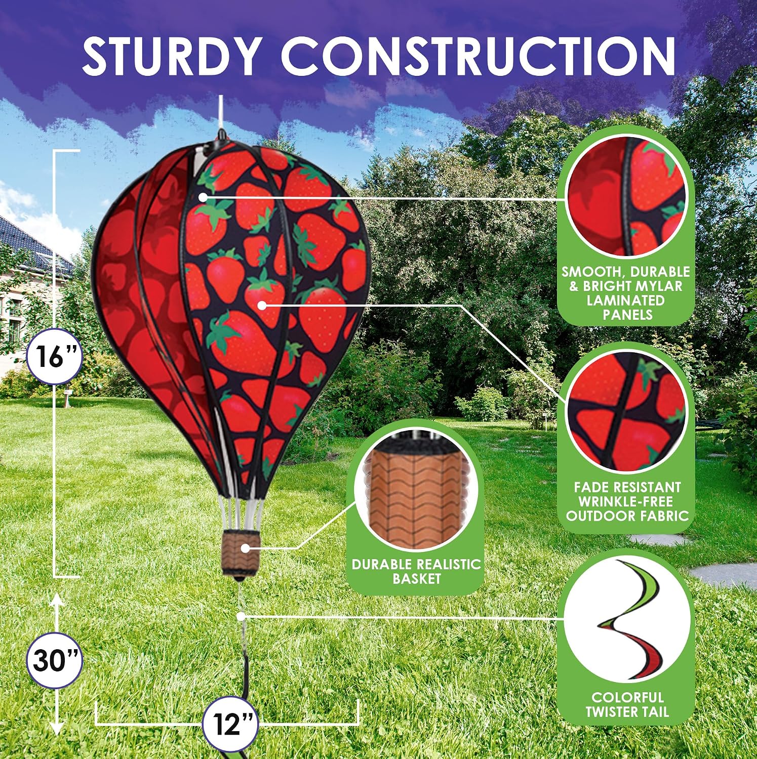 Hot Air Balloon Hanging Garden Spinner 16" - Vibrant Patriotic Design, Weather-Resistant Outdoor Decor, Durable & Lightweight for Patios, Yards, and Gardens - Eye-Catching Wind Spinner