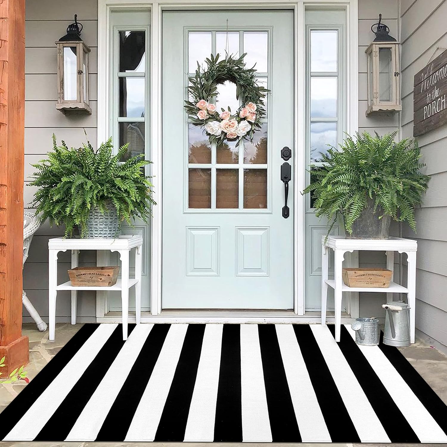IOHOUZE 27.5x43 Buffalo Plaid Rug, Washable Front Door Mat, Black White