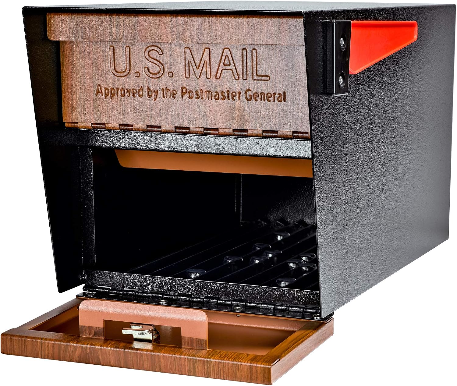 Mail Boss Curbside, Wood Grain 7510 Mail Manager Locking Security Mailbox, Steel, Black | Patented anti-pry lock, accepts small packages