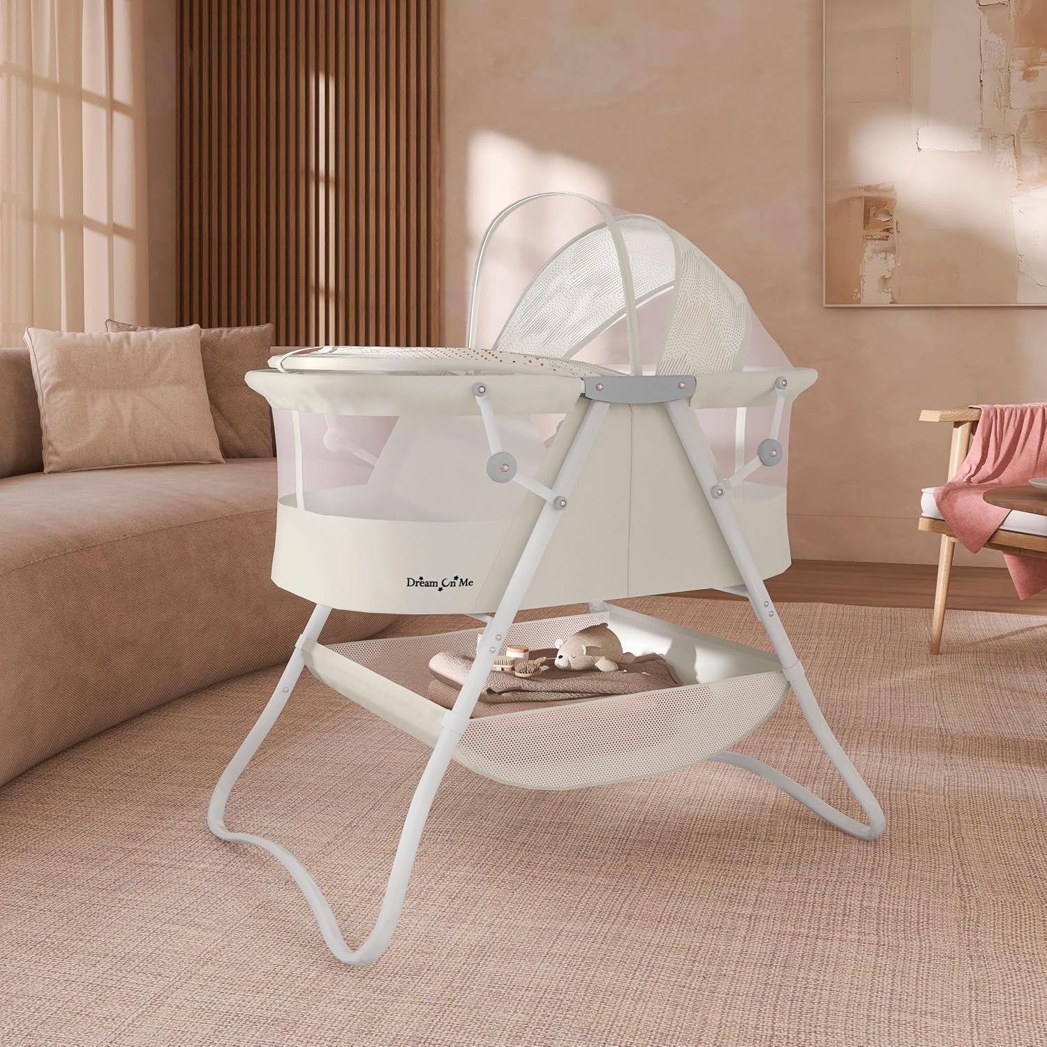 Dream On Me Karley Bassinet in Grey and Pink