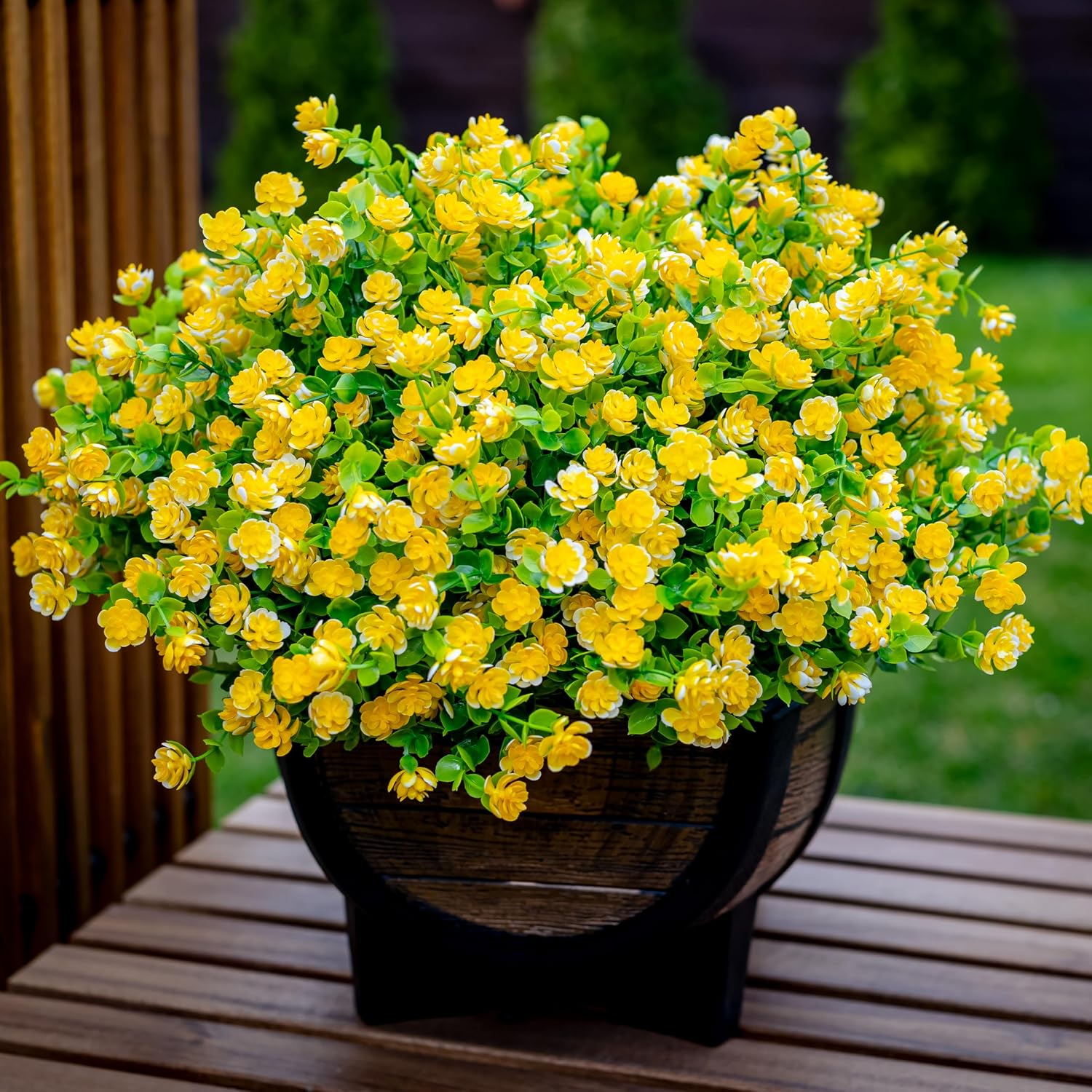 AXYLEX Artificial Flowers for Outdoors, 12 Bundles Fake Plants (Yellow) | UV resistant faux plastic flowers, no fade artificial greenery – garden, patio, porch & home