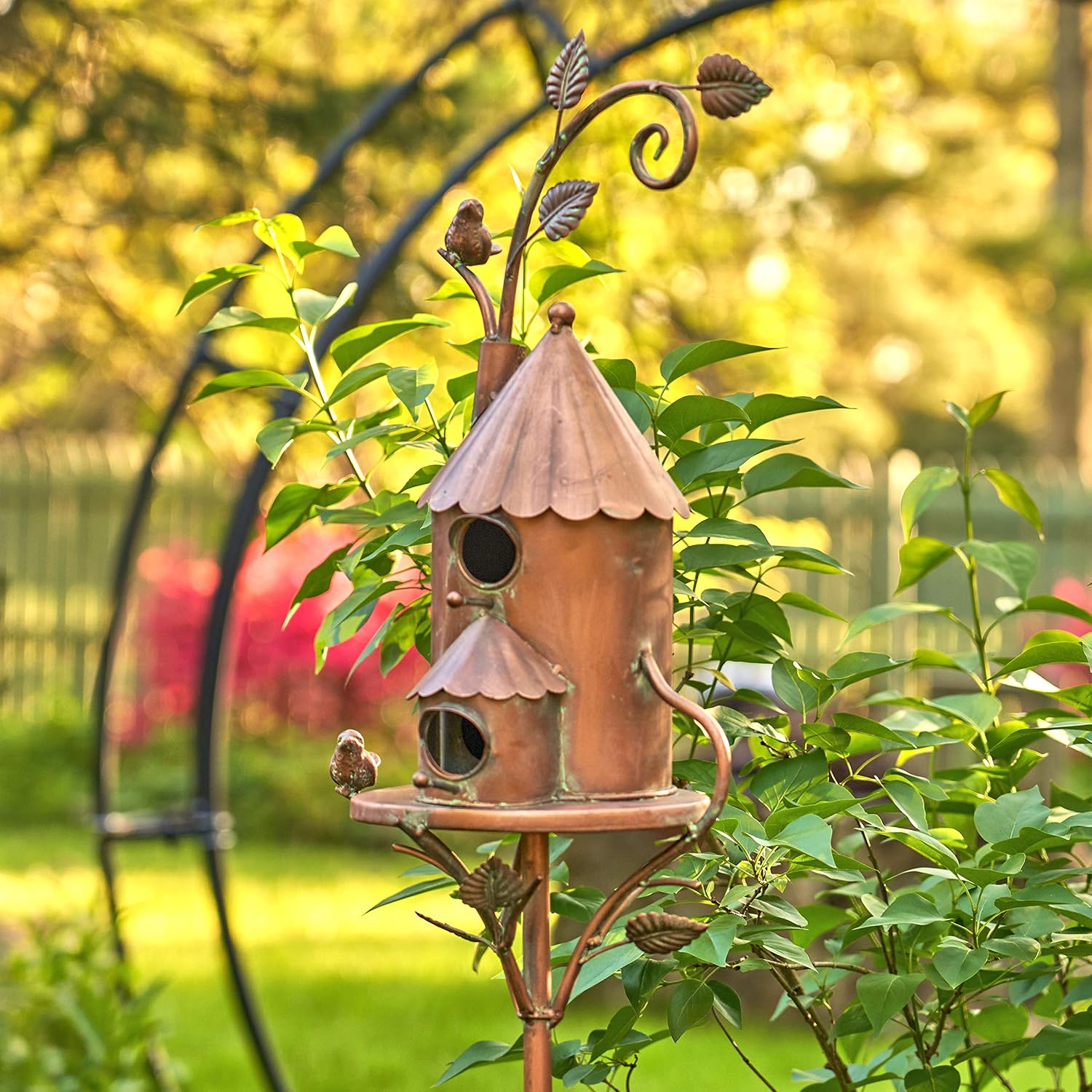 Copper Colored Multi-Birdhouse Stakes, Room for 2 Bird Families in Each (Farm Silos)