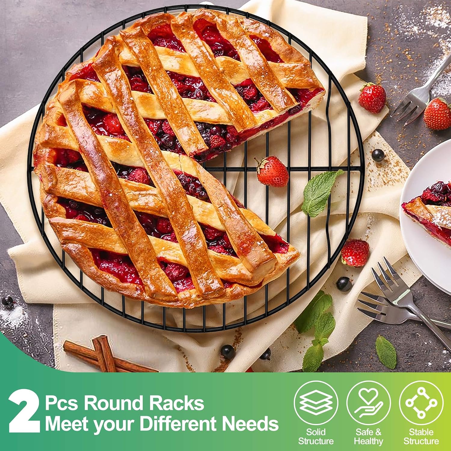 P&P CHEF 9 Inch Cooking Rack Round for Steaming Cooling, Silver, 2 Pack