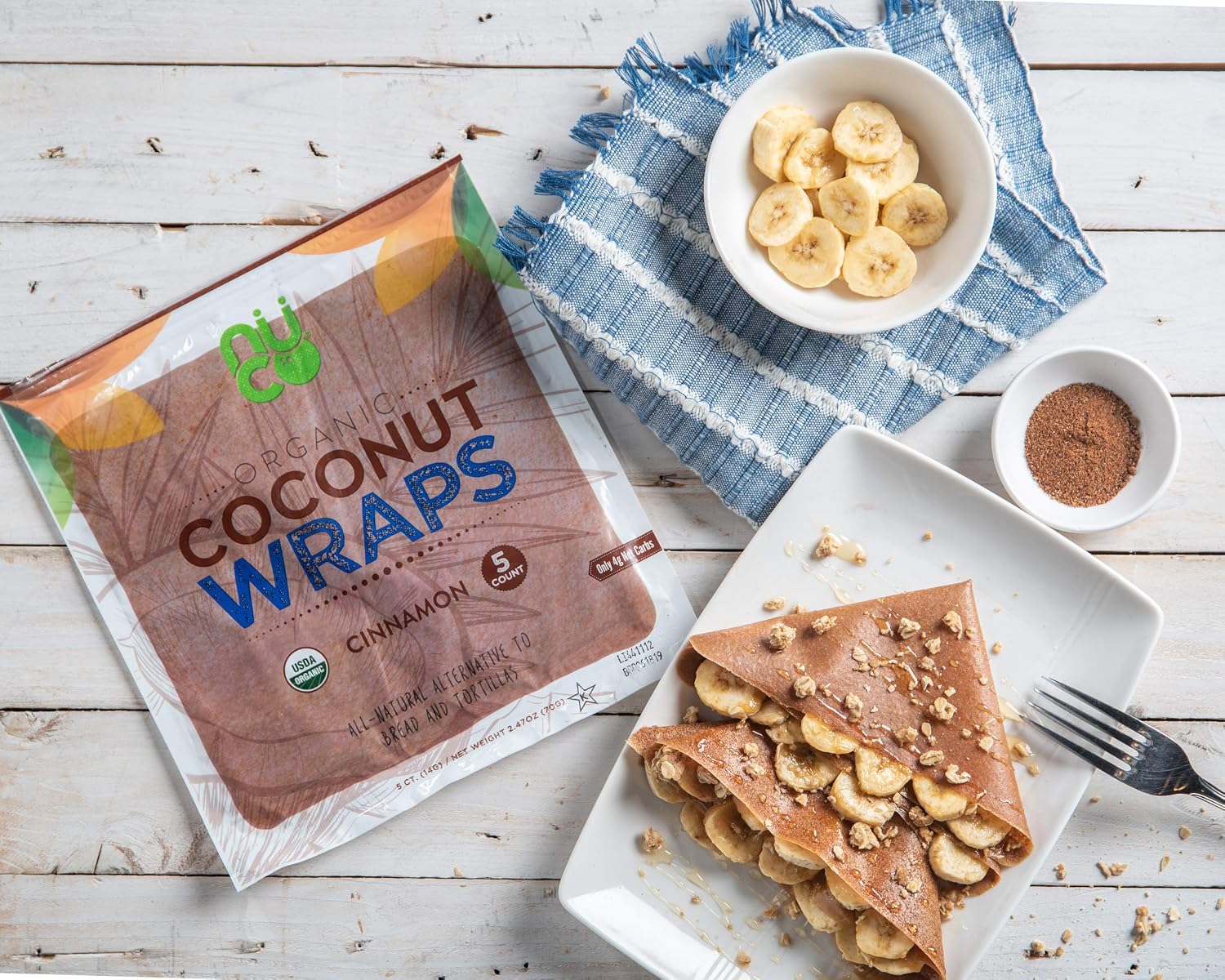 NUCO Organic Coconut Wraps, Cinnamon - Gluten Free, Low Carb, Vegan, 5 Ct | Paleo, Non-GMO, Dairy-free, Kosher, No Salt Added, Yeast-free