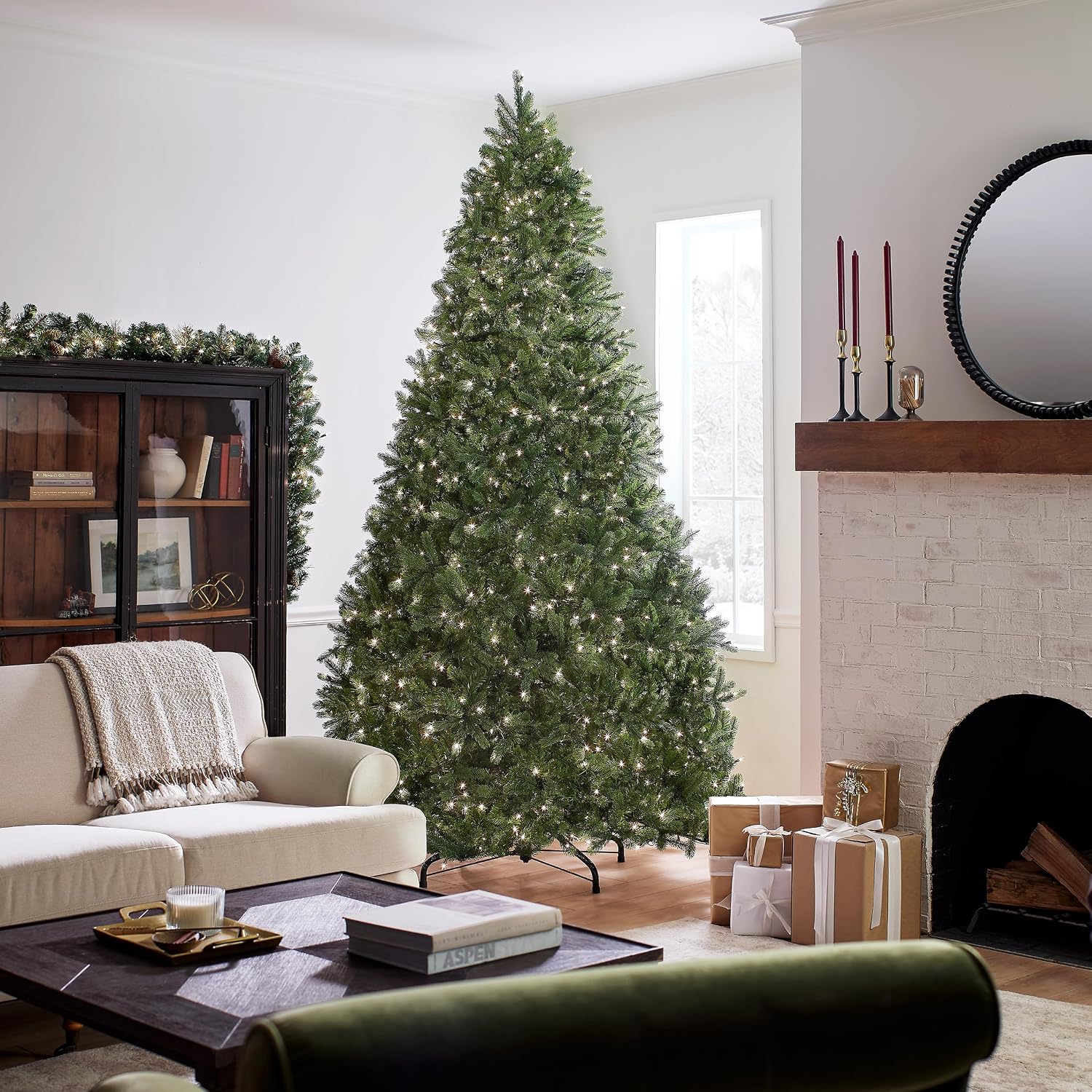 National Tree Company 7.5ft Pre-Lit Downswept Douglas Fir Christmas Tree | 750 Clear Lights, 1,867 Tips, Includes Stand, Artificial, Green