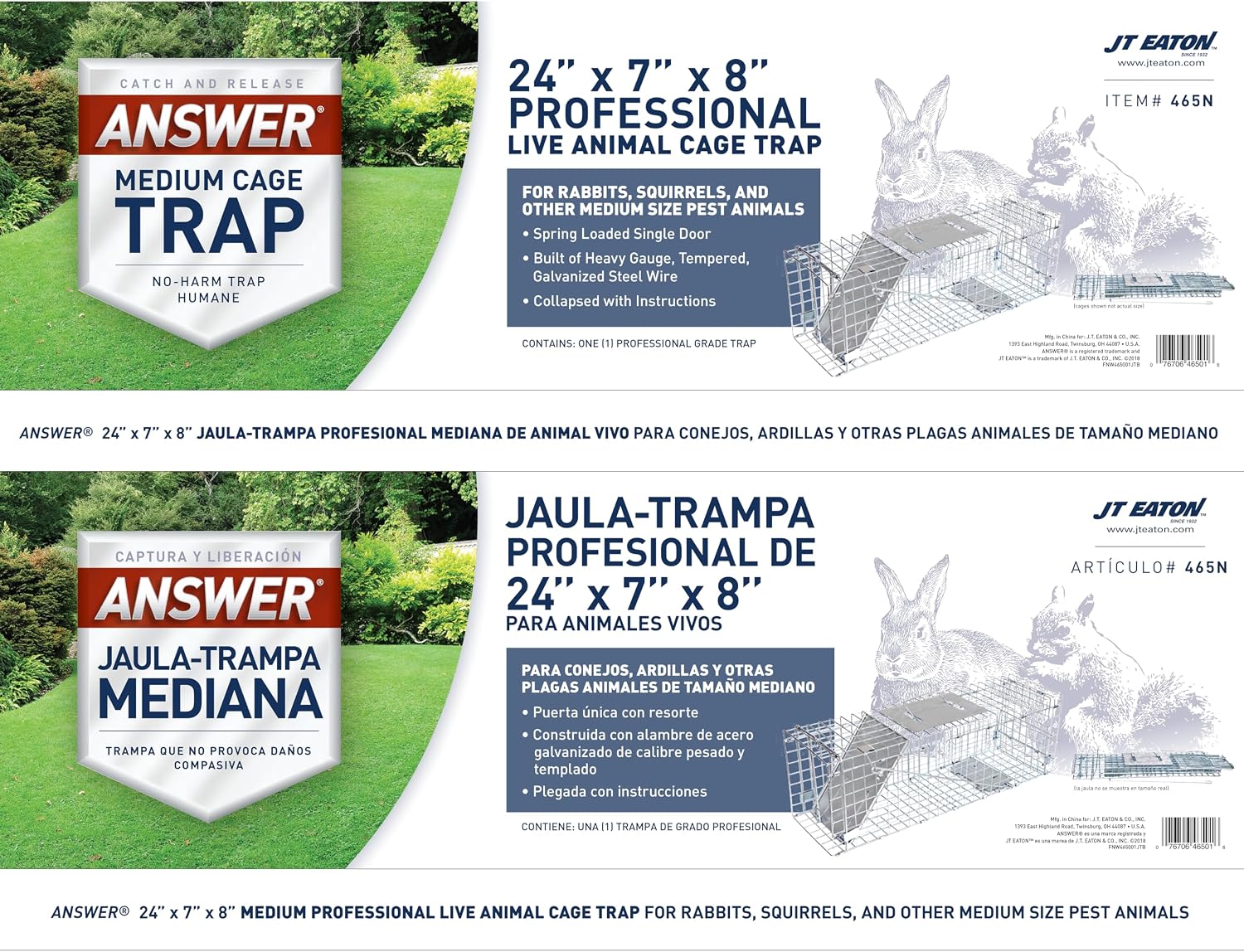 JT Eaton Answer Humane Live Catch Trap for Coyotes & Large Pests | Heavy-Duty Cage Trap; Catches Coyotes, Foxes, and Armadillos; Galvanized Wire; Humane Catch and Release