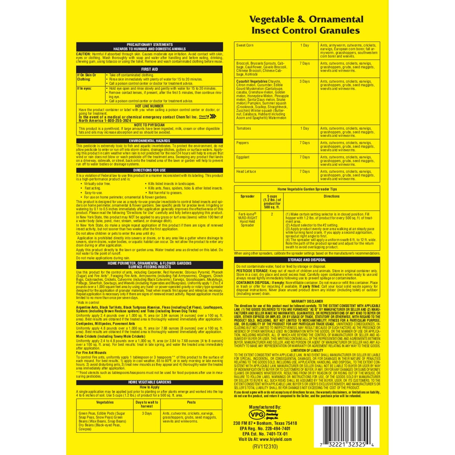 Hi-Yield (32325) Vegetable & Ornamental Insect Control Granules, 4 lbs | Lambda-cyhalothrin granules - Controls soil and foliage insects in vegetable & ornamental gardens - Gardeners