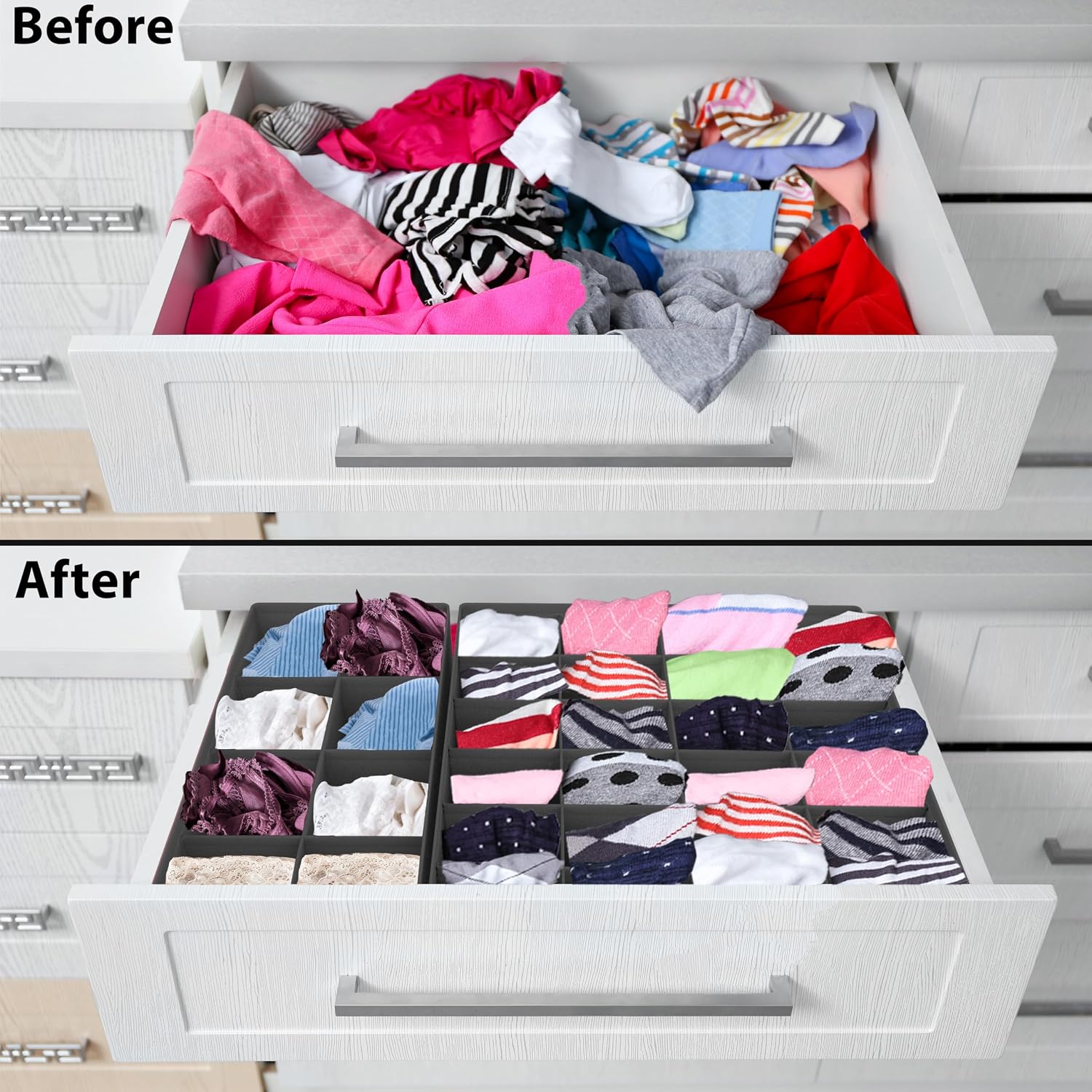 Simple Houseware 4-Pack Drawer Organizer Set for Underwear/Socks/Bra, Gray | Closet Dividers for Underwear, Socks, Bras, Scarves, Ties - Foldable Non-Woven Storage Boxes