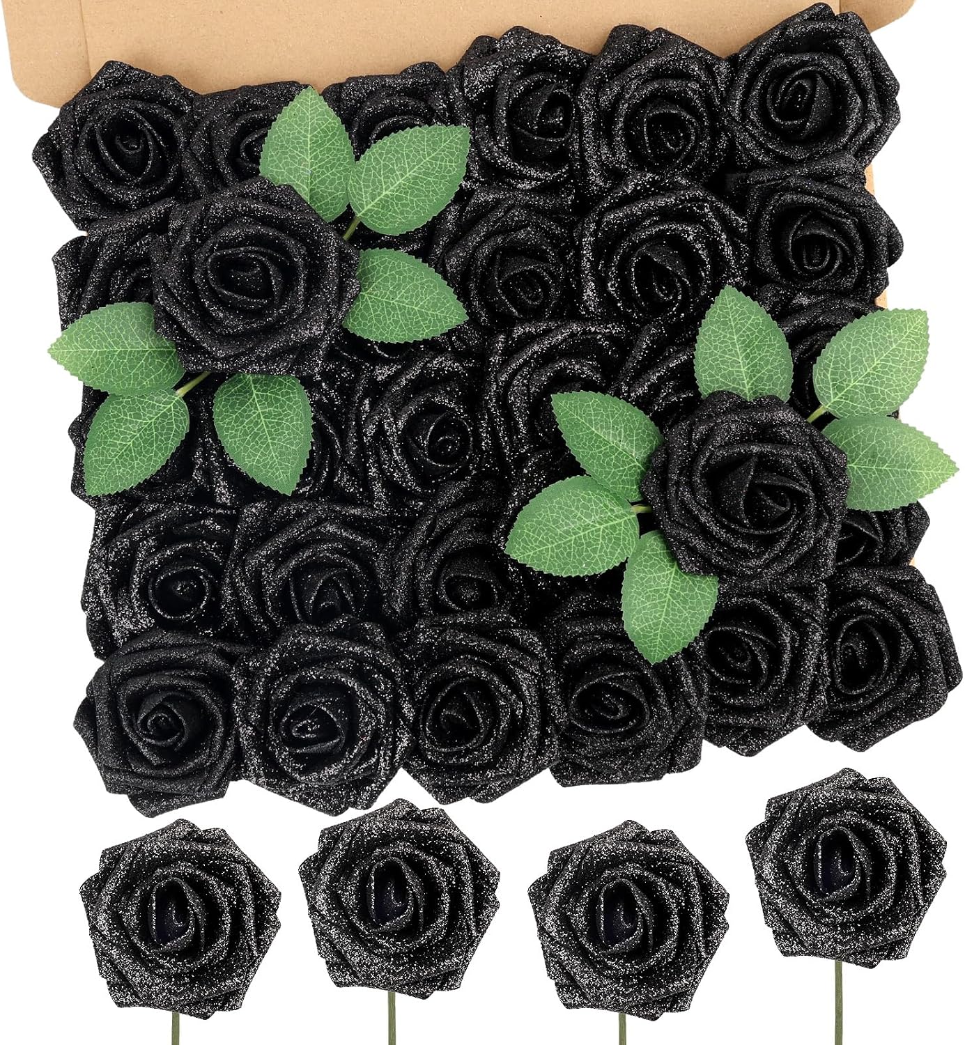 30PCS Yellow Artificial Flowers, Real Touch Fake Roses for Fall Decorations