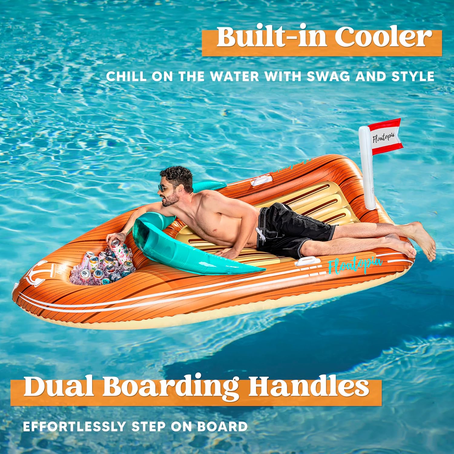 JOYIN Giant Boat Float with Cooler - Inflatable Boat Funny Pool Floats Raft with Reinforced Cooler