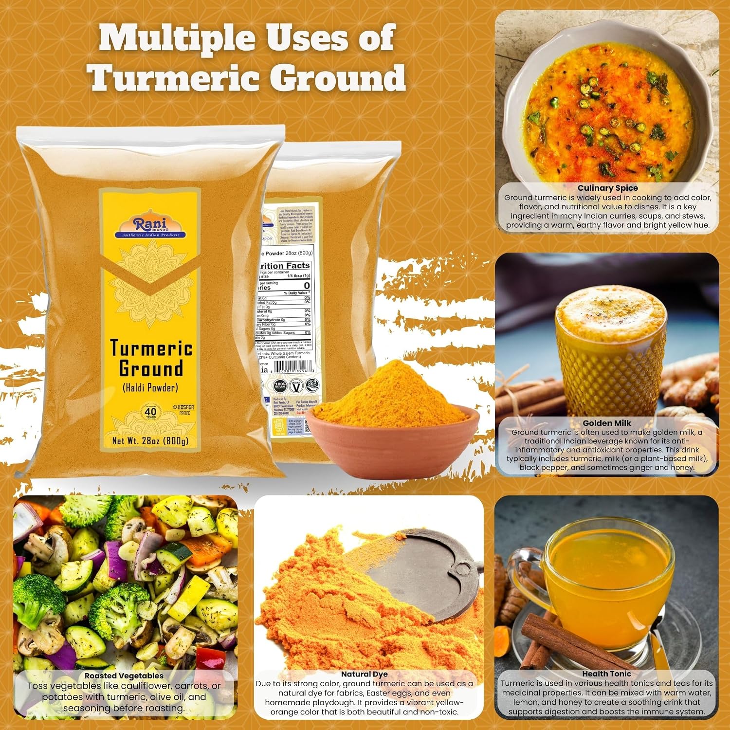 Rani Turmeric (Haldi) Root Whole Spice, Dried 7oz (200g) ~ All Natural | 100% Pure | Vegan | Gluten Friendly | NON-GMO | Kosher | Indian Origin