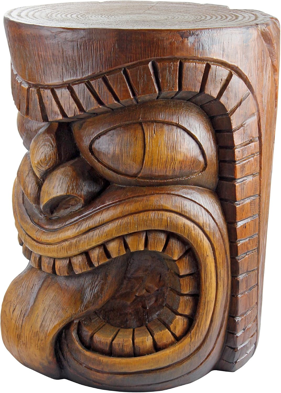 Design Toscano Grand Tiki Face Kanaloa Teeth Indoor/Outdoor Side Table Statue, Patio, Bar, Den, 20 inch tall, Cast Stone Resin, Woodtone Finish