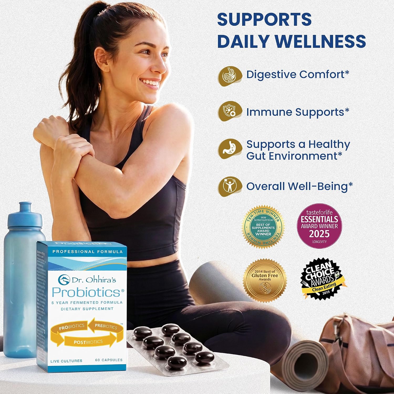 Dr Ohhiras Probiotics Professional Formula with 5 Year Fermentation | Probiotic Prebiotic Postbiotic Supplement for Men and Women | Probiotics for Gut Health and Digestive Support | 60 Capsules