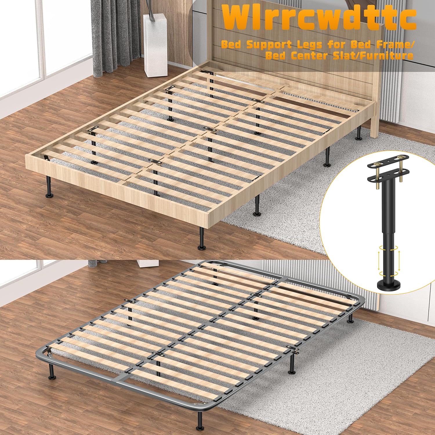 Wlrrcwdttc 4 Pcs Adjustable Height Bed Support Legs 7.08-12.6 inch, Bed Frame Center Support Legs for Bed Frame/Bed Center Slat/Furniture