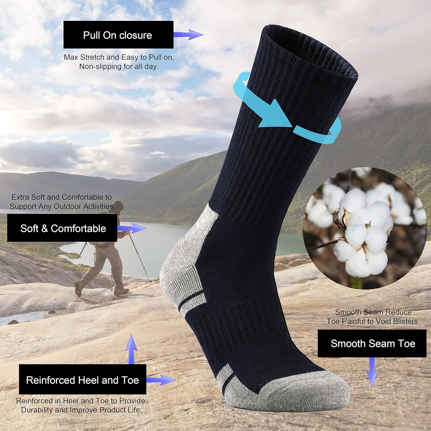Ortis Cotton Cushion Crew Athletic Socks for Men Work Boot Sports Exercise