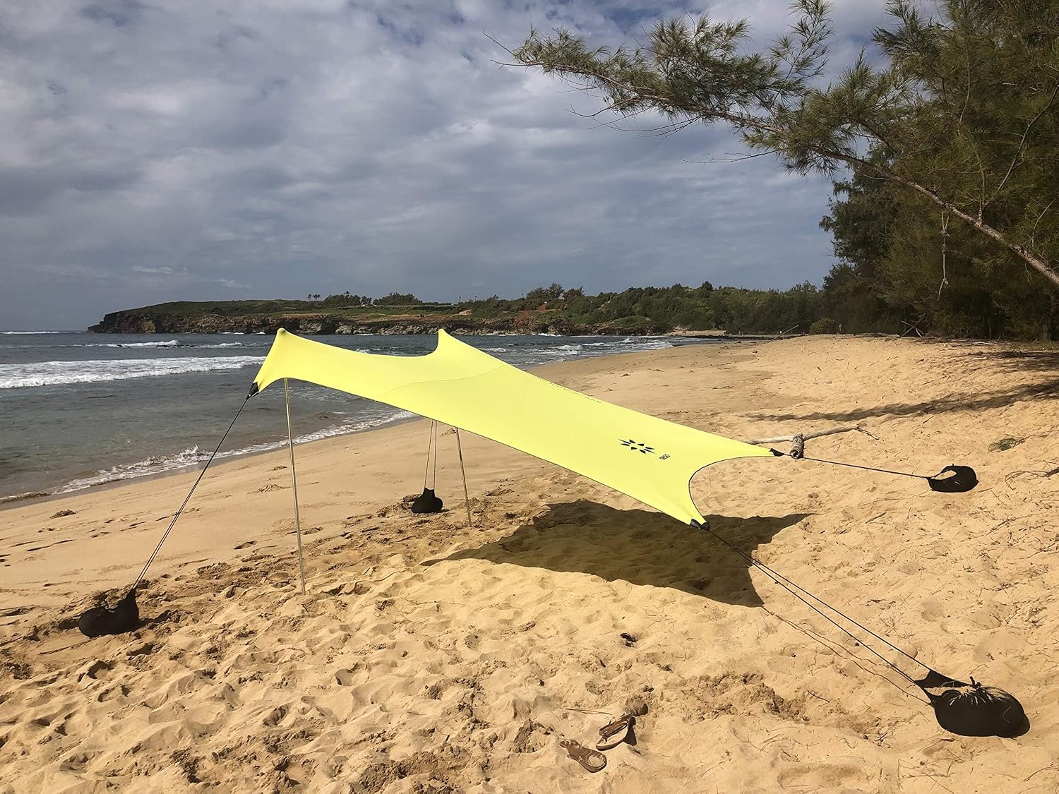Neso Portable Beach Tent Sun Shelter with Sand Anchor - Lightweight Beach Shade Canopy - Easy Setup for Family Outings - Patented Reinforced Corners - UPF 50+ Sun Protection - 7 x 7ft - White