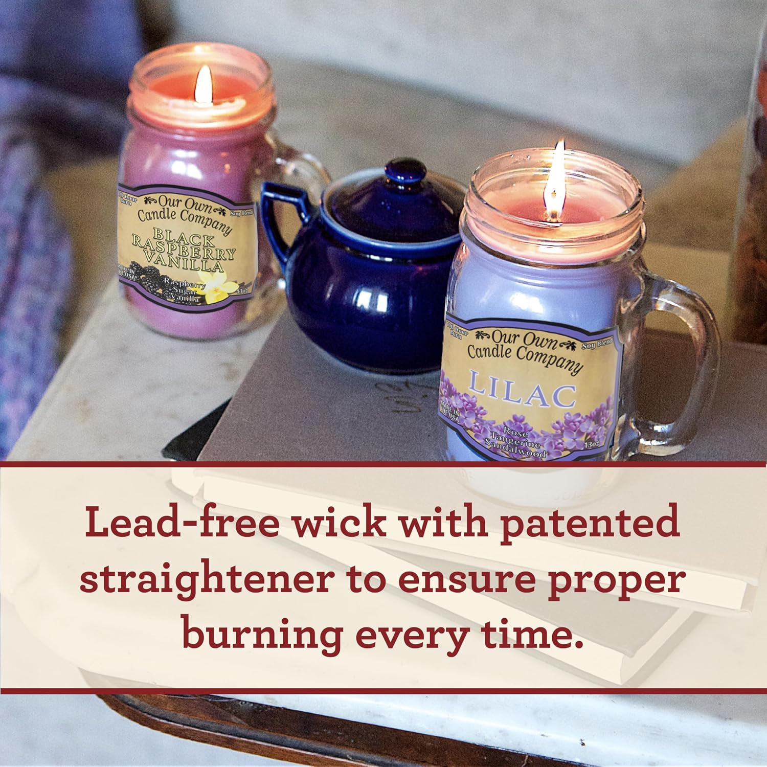 Balsam Pine Scented Mason Jar Candle, Our Own Candle Company, 13 oz | Clean, fresh Balsam-pine-tree scent; soy blend wax; lead-free wick with patented straightener; long lasting