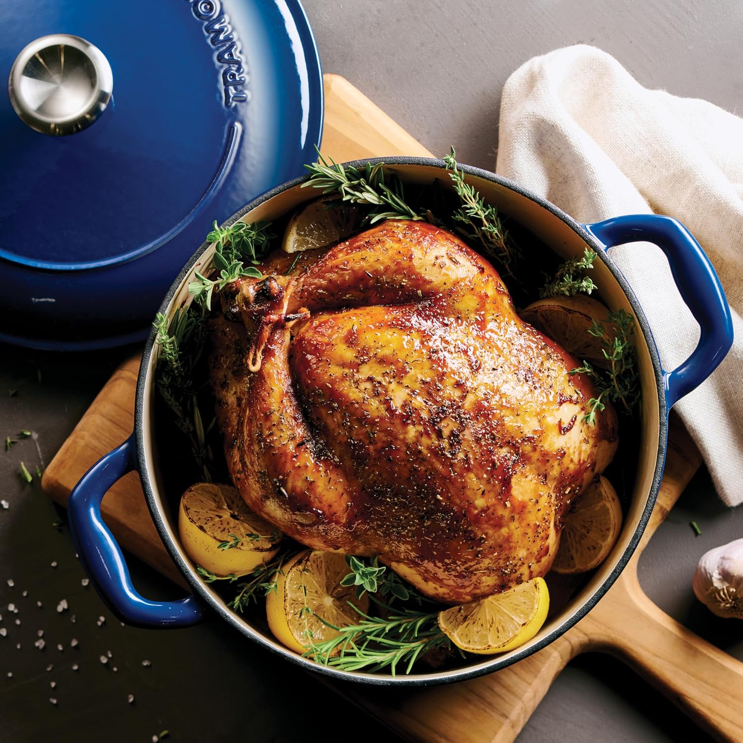 Tramontina Bestow Enameled Cast Iron 4-Qt Braiser Pan with Lid, Blue | Oven-to-Table Casserole Dish, Great for Shallow Braises & Simmers