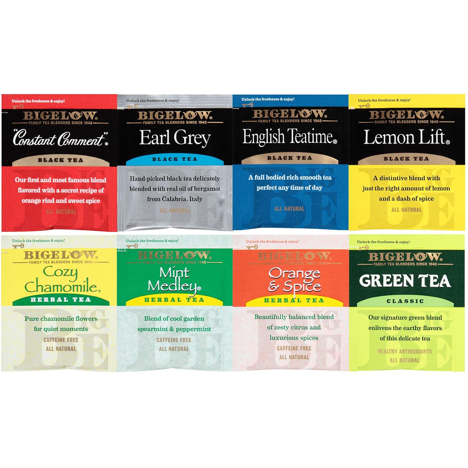 Bigelow Tea Green Tea Assortment, 64 Count (Pack of 1) | Individually Wrapped Tea Bags with Classic, Decaffeinated, Mint, Peach, Constant Comment, Lemon, Mango, and Earl Grey Teas