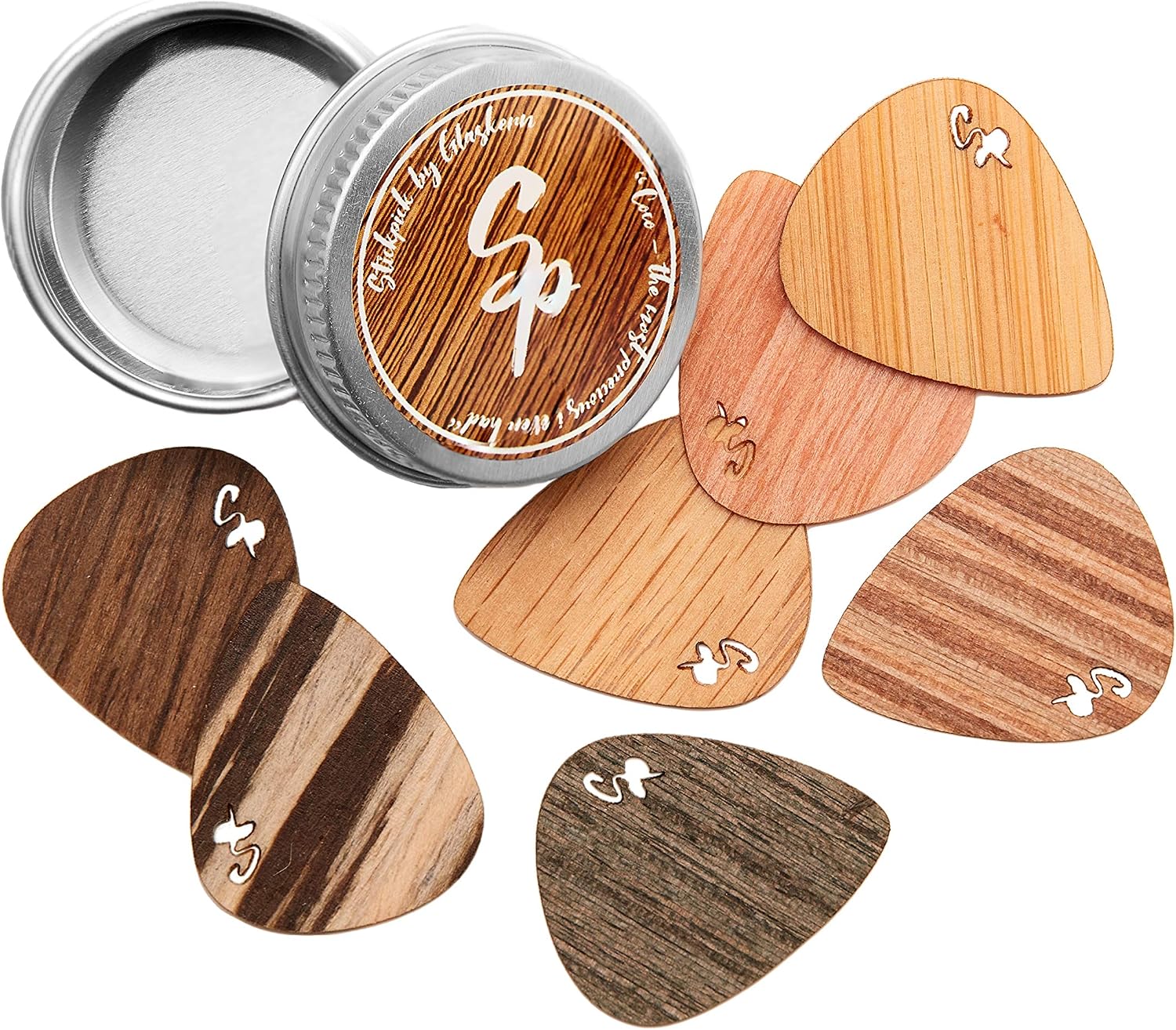 Stickpick | Set of 7 flexible guitar picks made of real wood | For electric