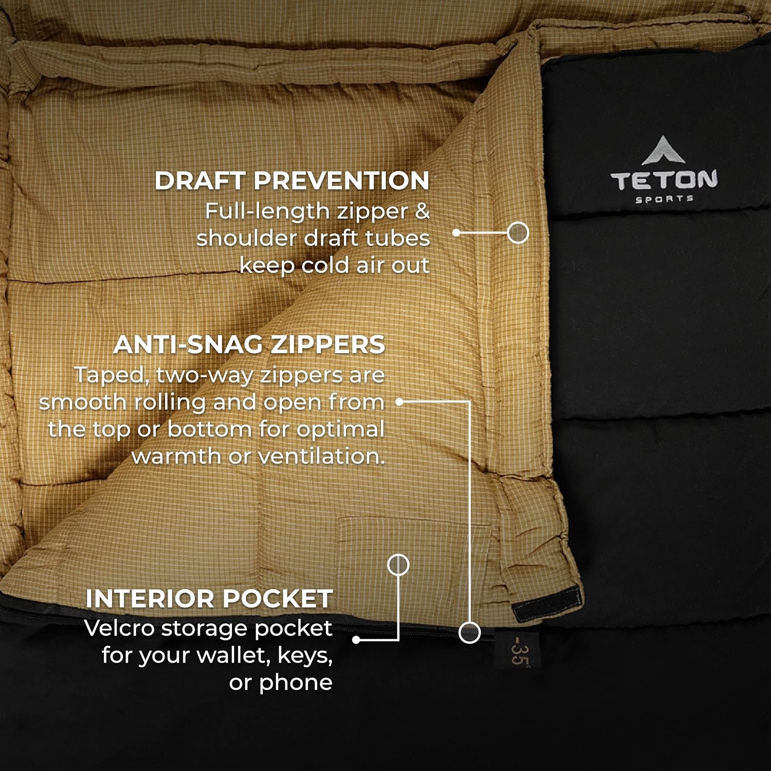 TETON Sports Deer Hunter Sleeping Bag, Warm and Comfortable Camping Sleeping Bag, Teton Tough Canvas Shell for Camping, Hunting, and Cold Weather