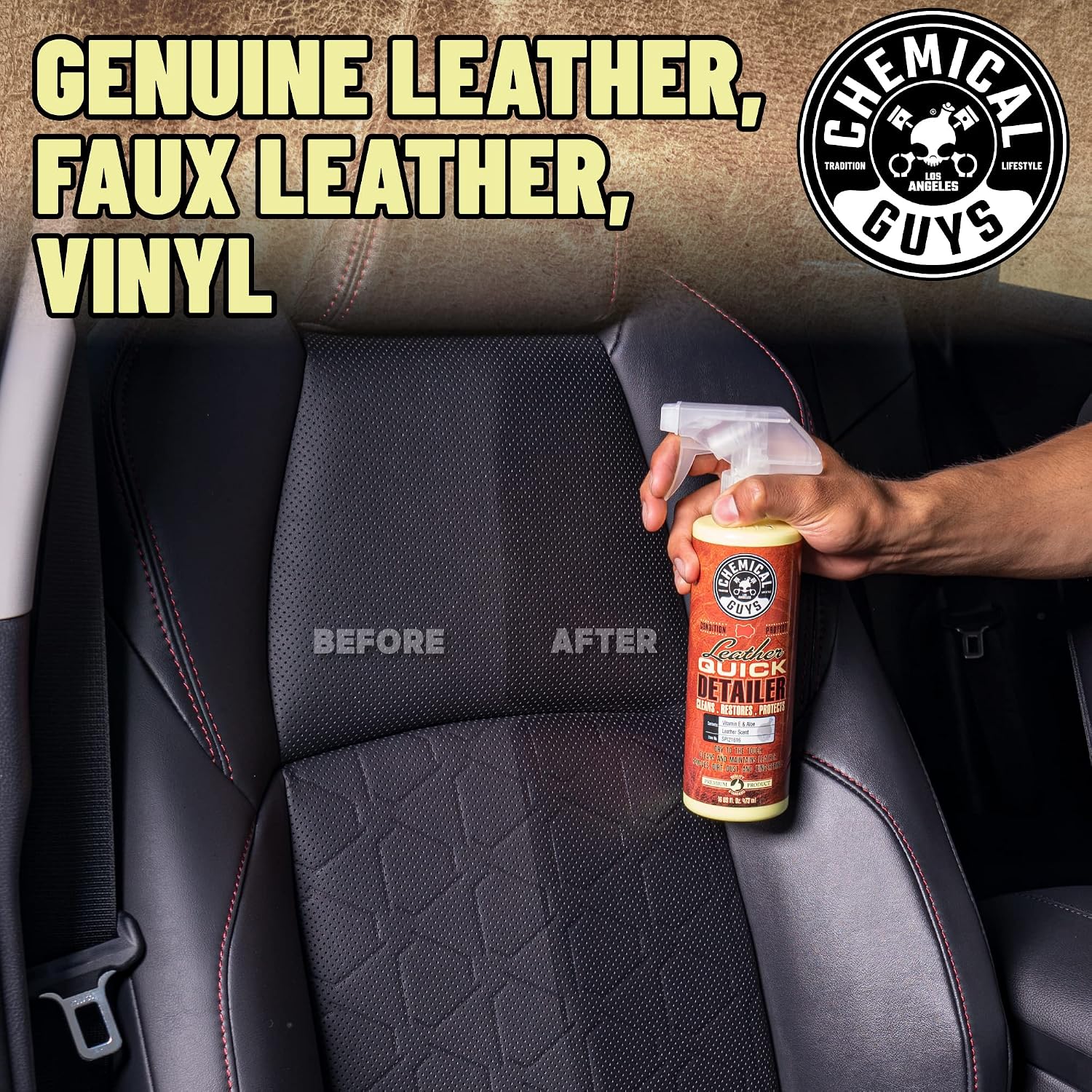 Chemical Guys, Leather Quick Detailer, Cleaner & Conditioner Spray, 16 oz | Quick spray cleans and conditions seats, furniture and apparel, safe on natural, synthetic and faux leather