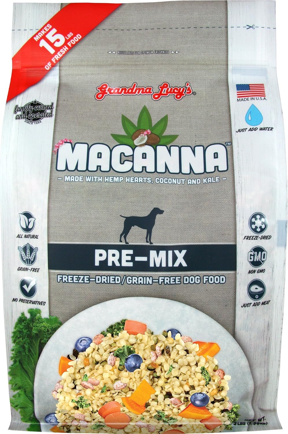 Grandma Lucy's Macanna Dog Food, Grain Free and Freeze-Dried - Salmon Recipe, 3Lb Bag