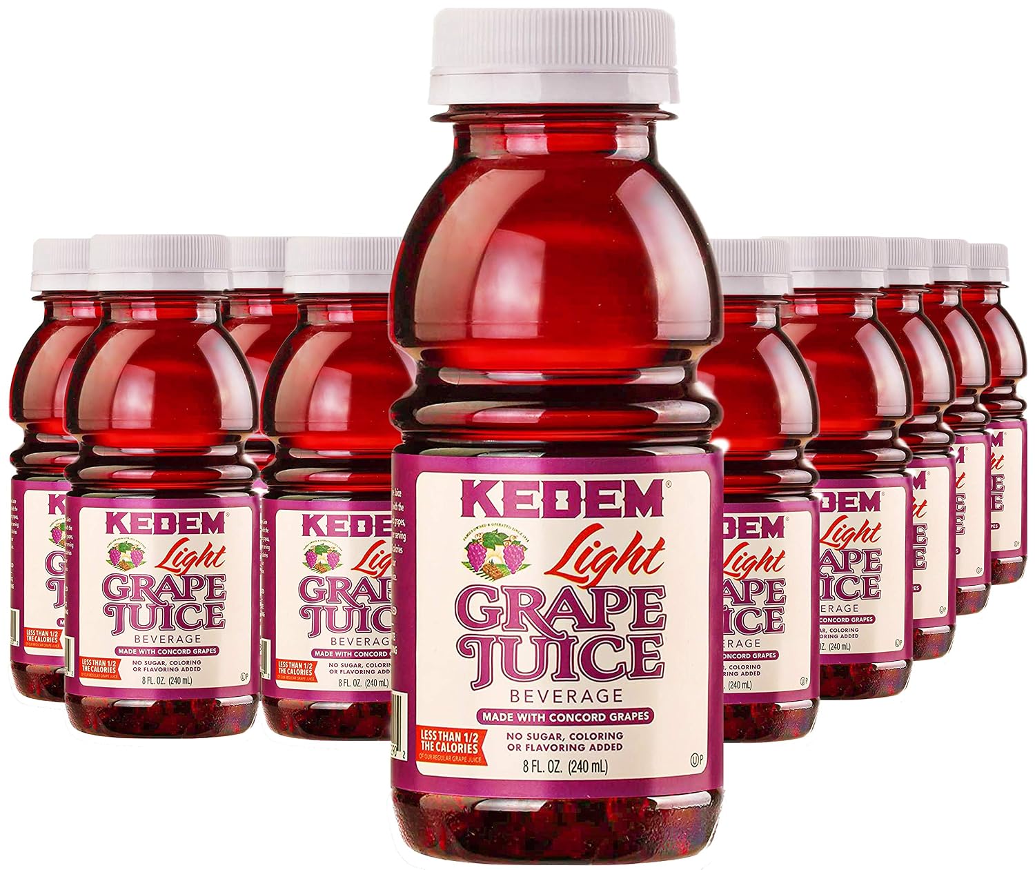 Kedem Light Concord Grape Juice, 8oz Plastic Bottle, 24 Pack, Reduced Sugar and Calories