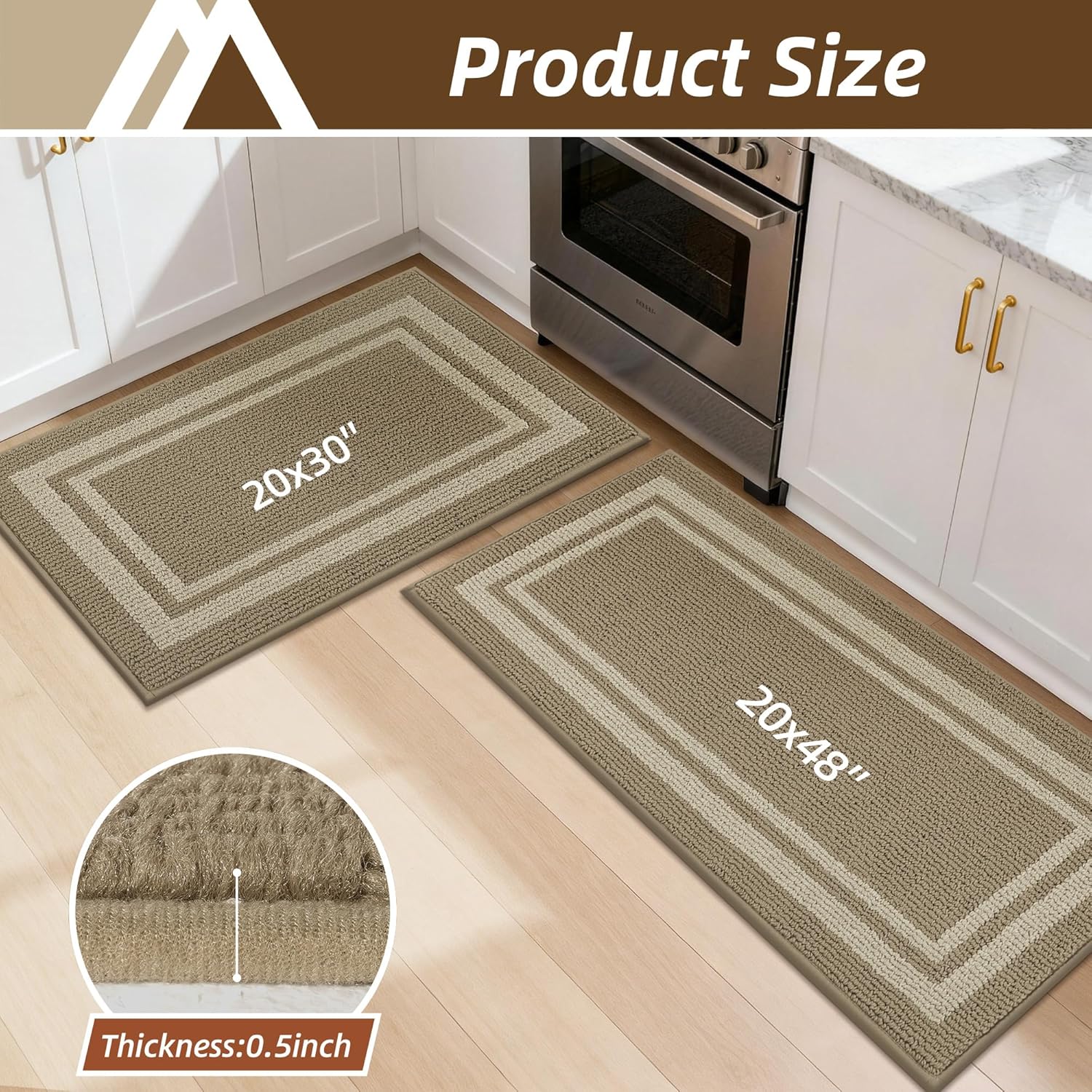 COSY HOMEER 48x20Inch/30X20Inch Kitchen Rug Mats,Grey