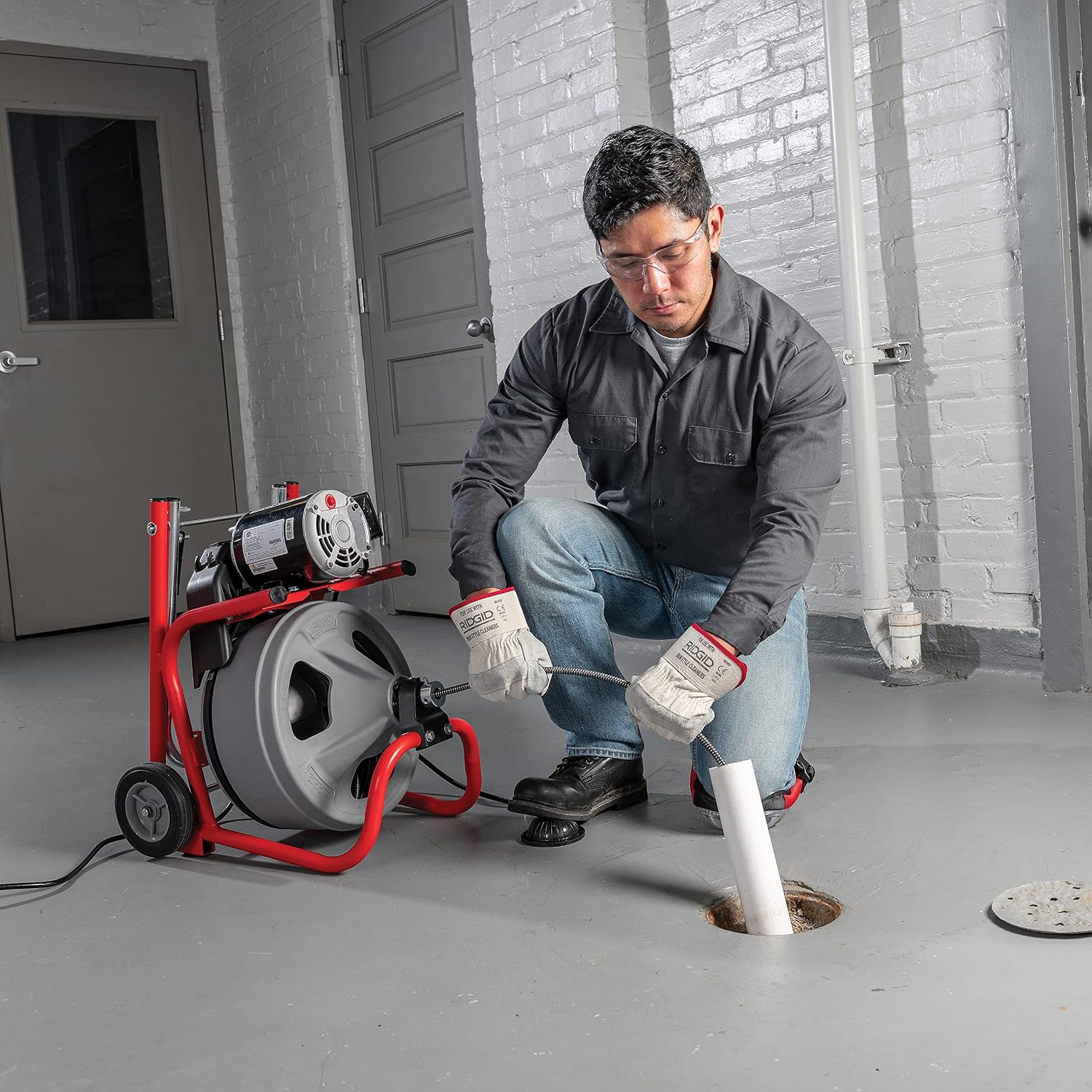RIDGID 26998 Model K-400 Drain Cleaning 120-Volt Drum Machine Kit with C-45IW 1/2" x 75' Cable, White, Black, Red