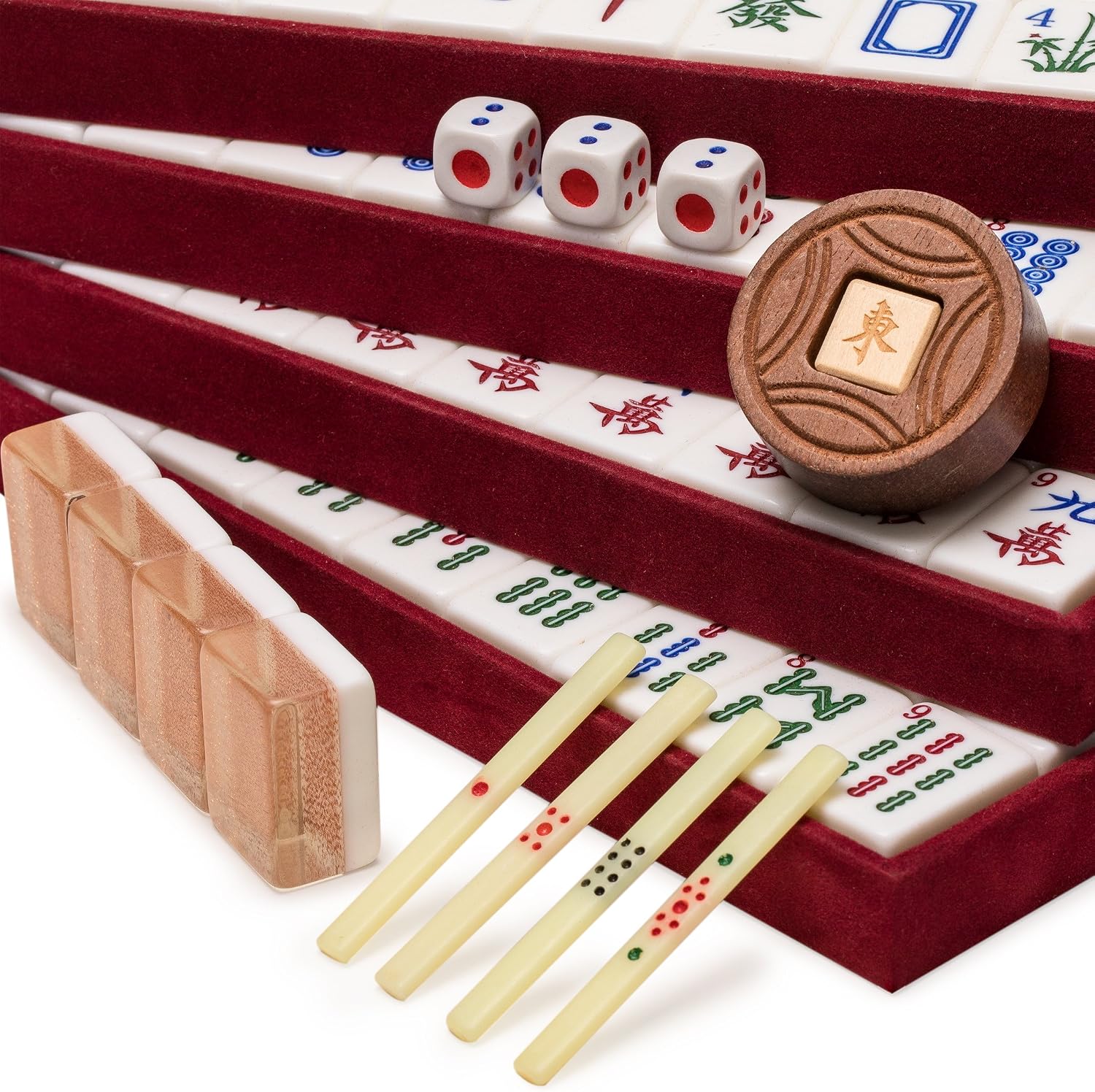 Yellow Mountain Imports Classic Chinese Mahjong Game Set, Emerald with 148 Medium-Size Translucent Green Tiles and Wooden Case