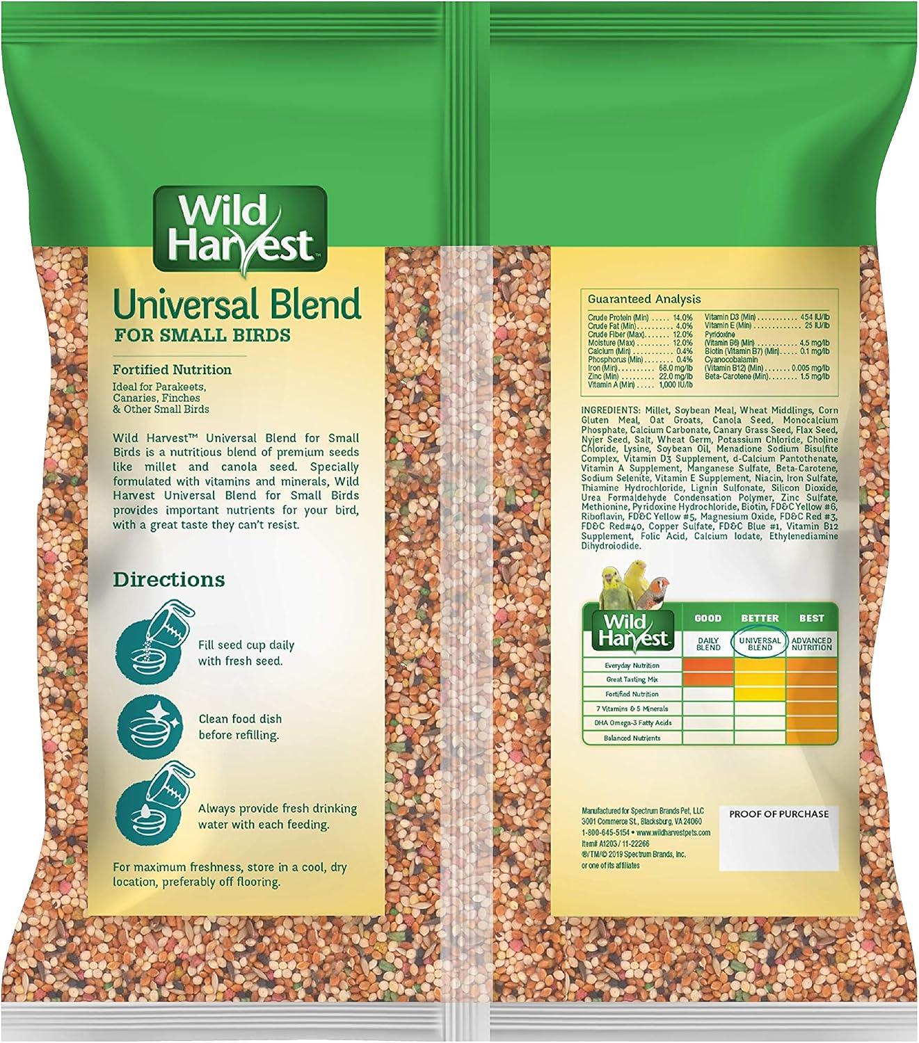 Wild Harvest Universal Blend For Small Birds 3 Pounds, Foritified Nutrition