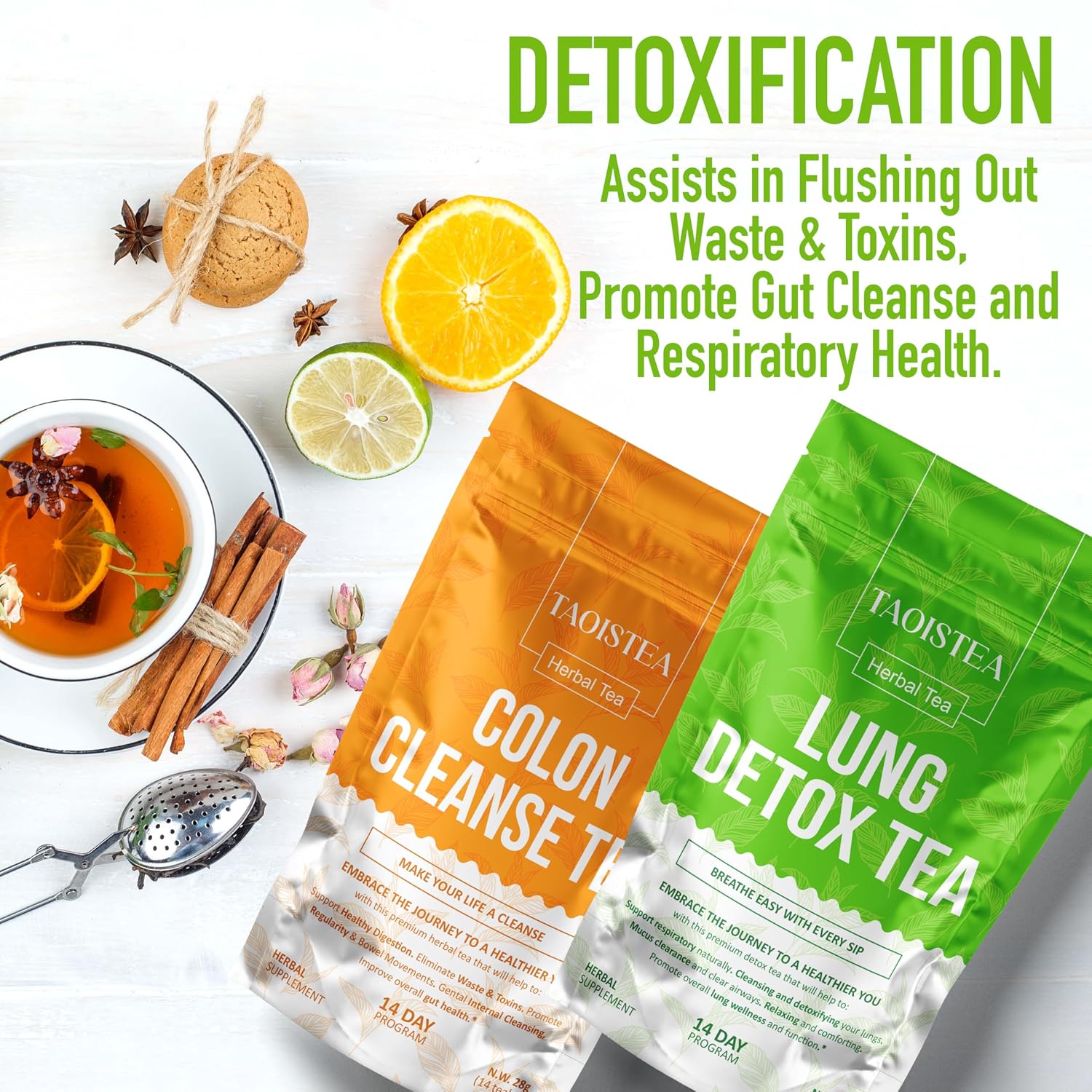 TAOISTEA 14 Day Detox Tea for Weight Loss, Body Cleanse, Metabolism Boost - Morning Boost and Night Cleanse Teas