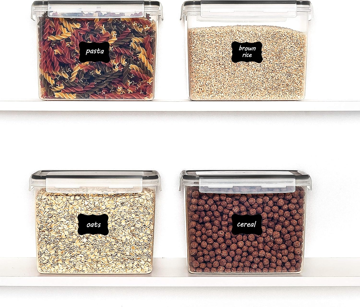 Vtopmart 5.2L Flour Sugar Storage Containers, 4 PCS, Black