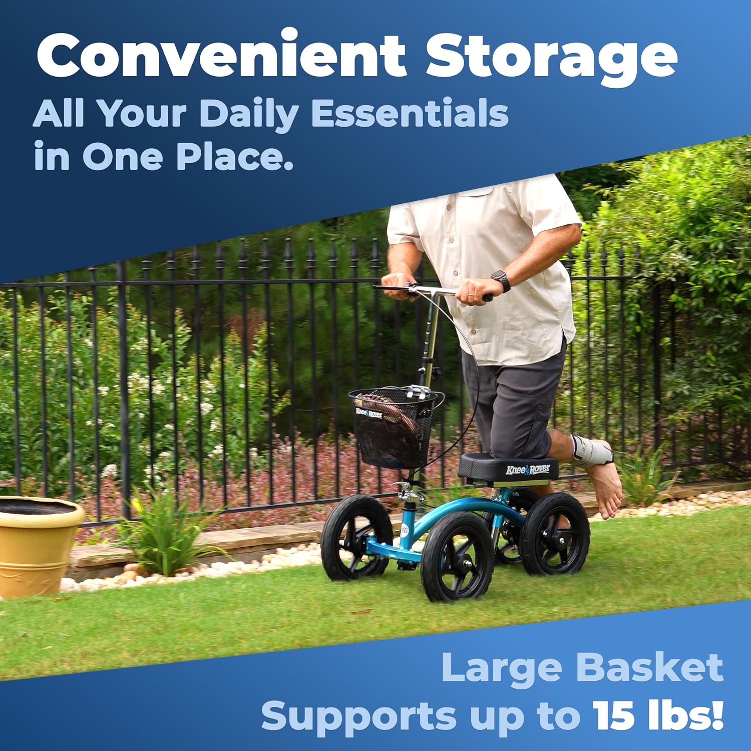 KneeRover Knee Scooter Basket Accessory with Convenient Handle | Knee Rover Basket Attachment, Includes Universal Bracket Mount