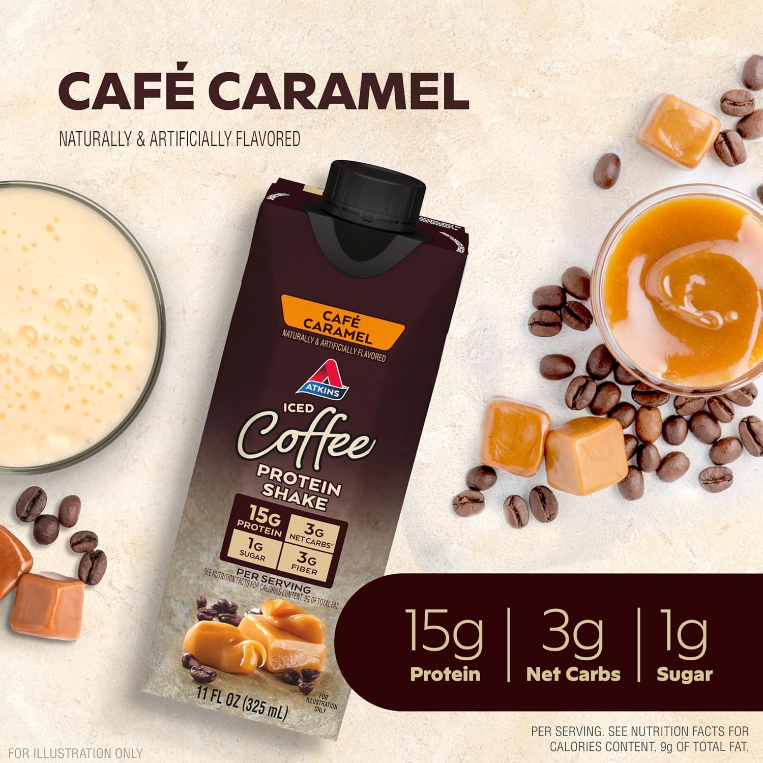 Atkins Café au Lait Iced Coffee Flavored High Protein Shake, Low Sugar and Low Carb, Keto Friendly, Ready to Drink Protein Drink, Gluten Free