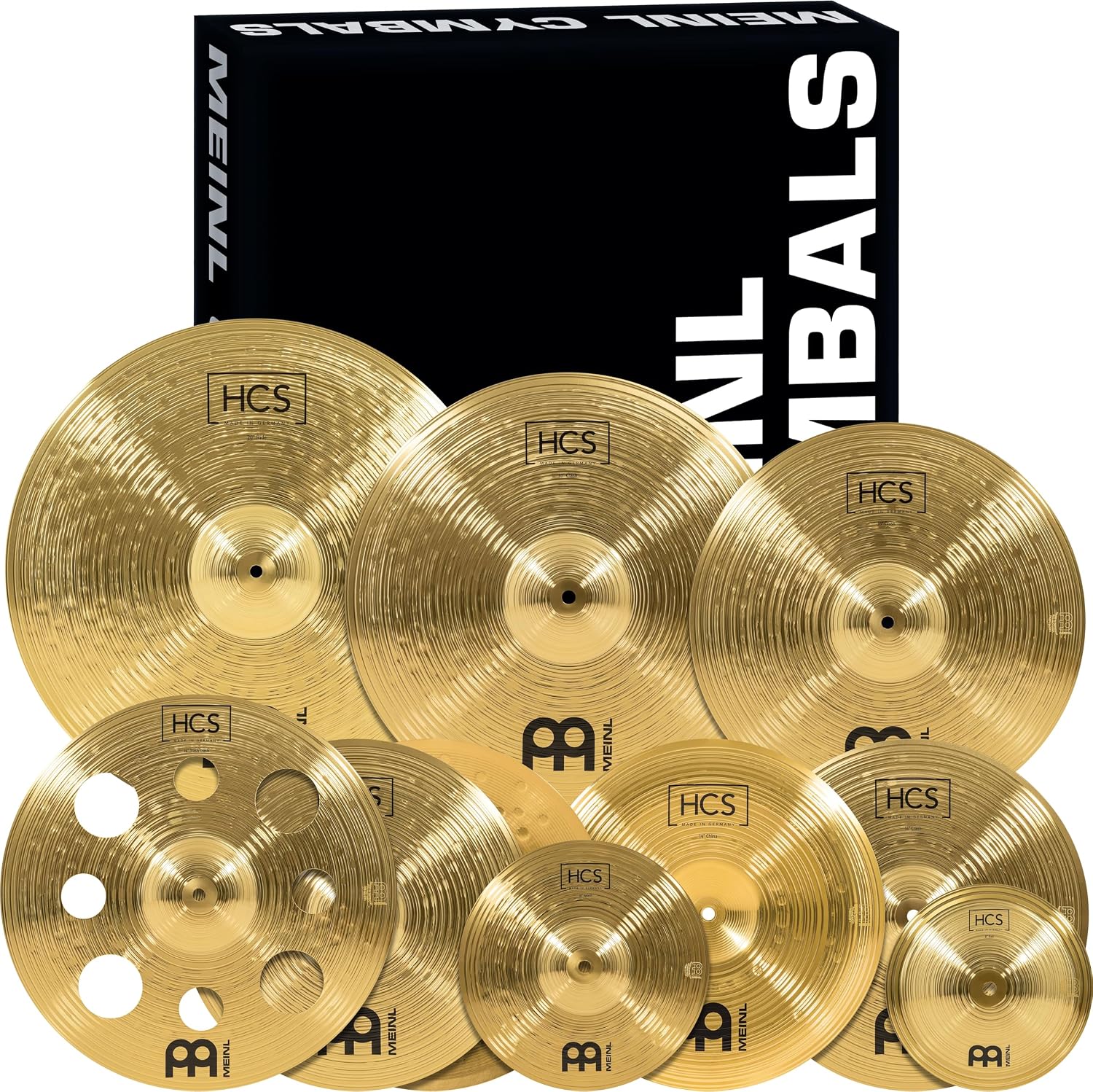 Meinl Cymbals HCS Box Set Cymbals for Drums — MADE IN GERMANY | Hihats, Ride, Crashes, Trash Crash, China, Splash, Bell — Durable Brass Alloy