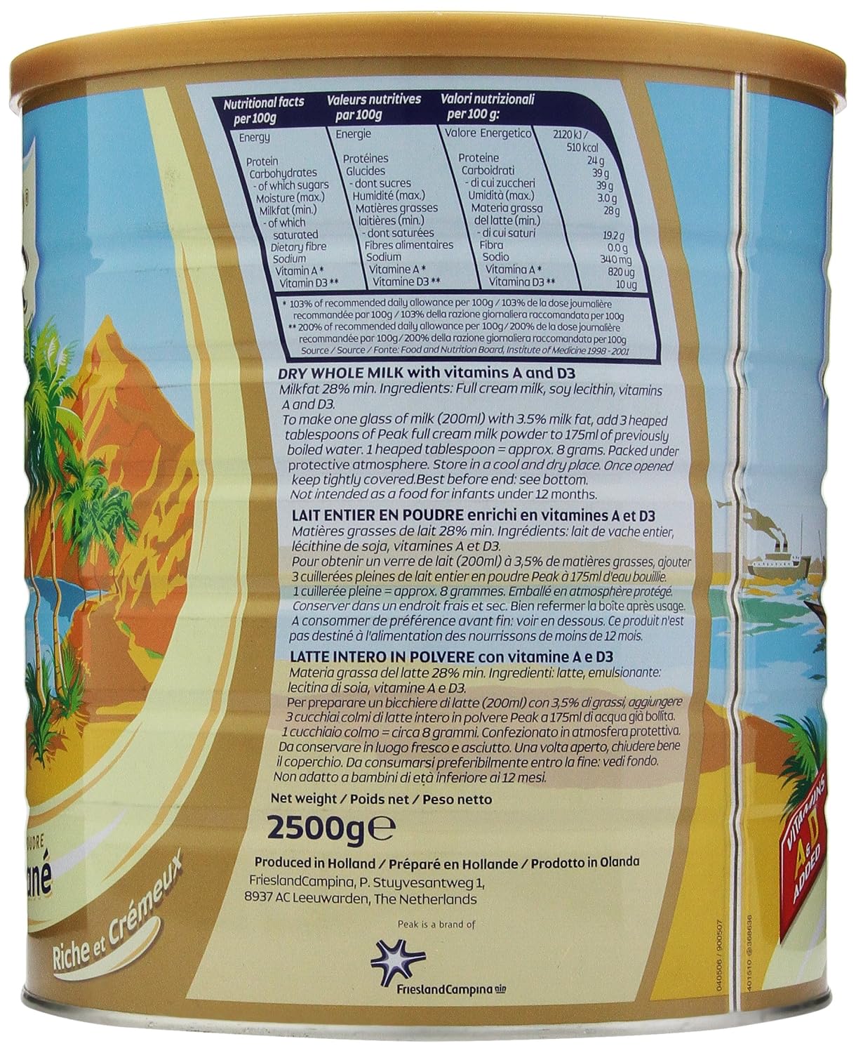 Peak Dry Whole Milk, Rich & Creamy, 2500g