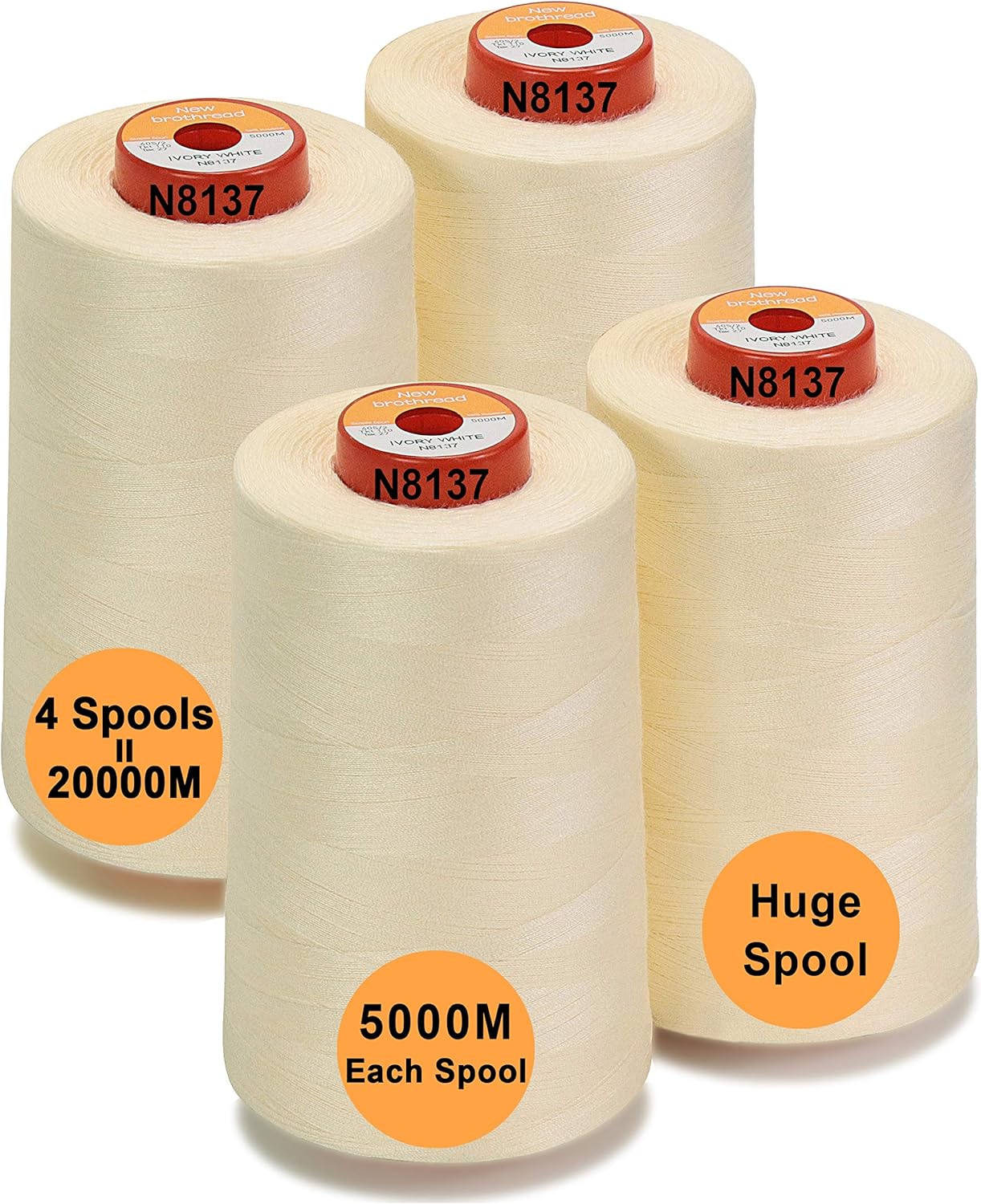 New brothread 4 Large Cones All Purpose Polyester Thread -Cream