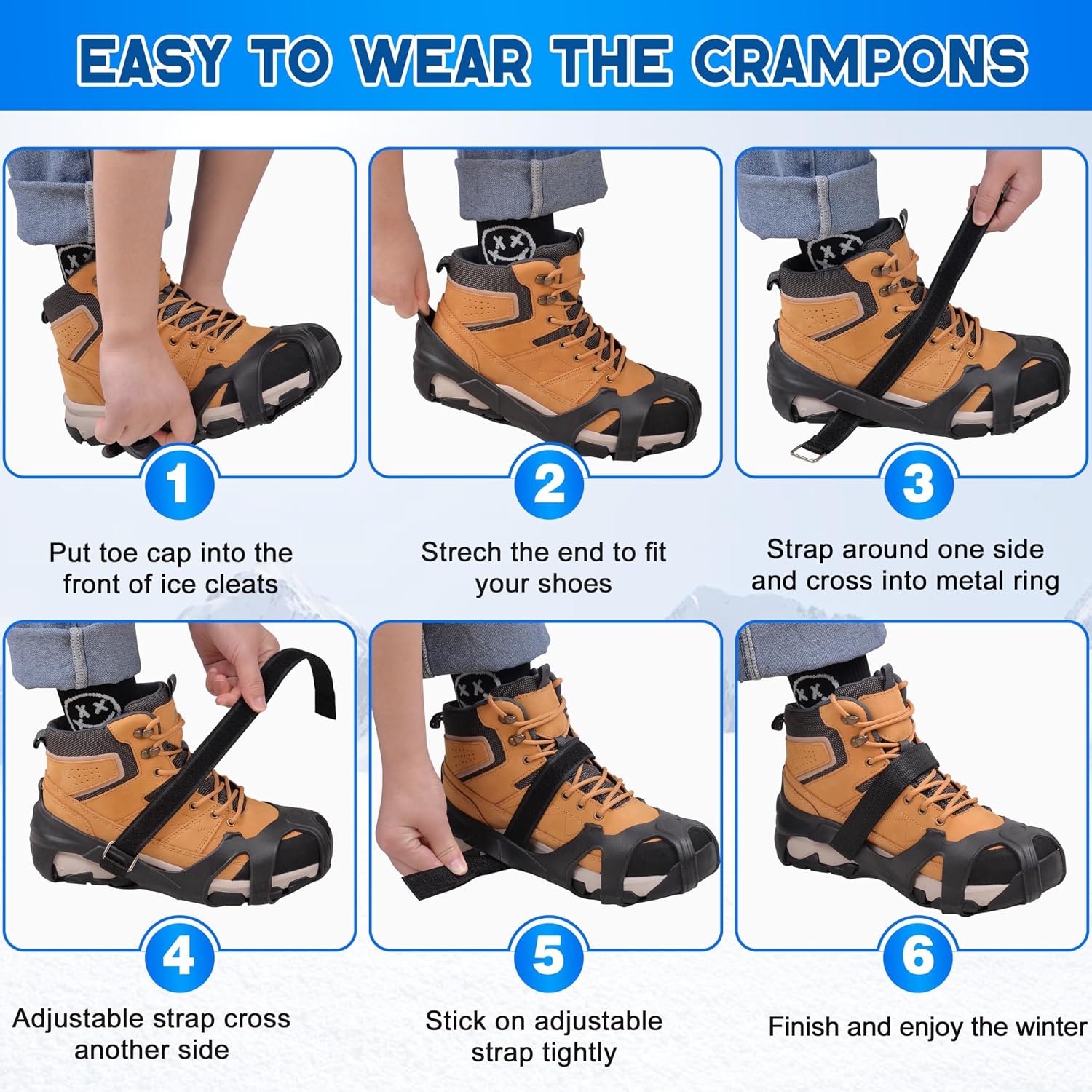 Ice Cleats for Shoes and Boots Tungsten Crampons Non-Slip Shoe Spikes Grippers for Snow and Ice Traction Cleats with Reflective Heel Slip-on Snow