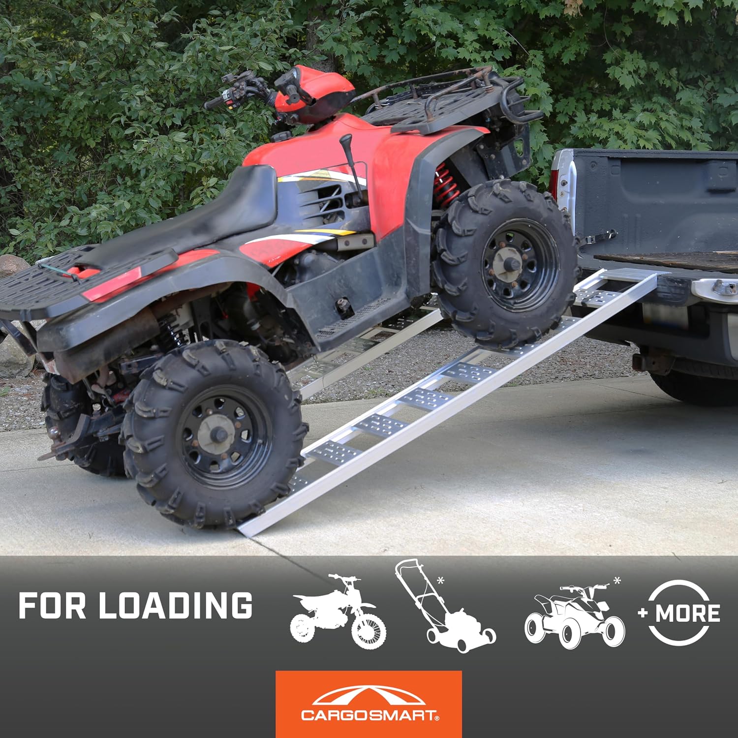 Aluminum Straight Fixed Ramp with Treads (2pk) - Easily and Safely Load and Unload Light Equipment, Lawn Tractors, ATVs and More, 1, 250 lb. Capacity