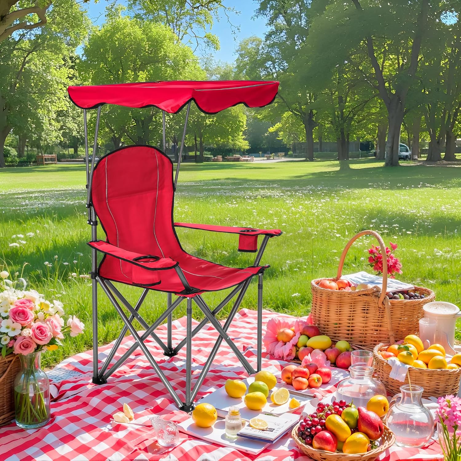 ALPHA CAMP Heavy Duty Canopy Camping Chairs with Adjustable Sunshade | Heavy duty 400 LBS, Steel Frame, Sturdy, Ergonomic,600D Oxford fabric ,Phone holder Cup holder,Carry Bag,Easy to set up