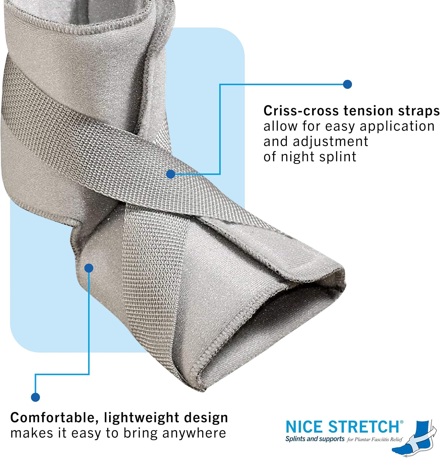Brownmed Nice Stretch X Lite - Dorsal Foot & Ankle Night Splint for Plantar Fasciitis & Tendonitis - Adjustable Universal Fit
